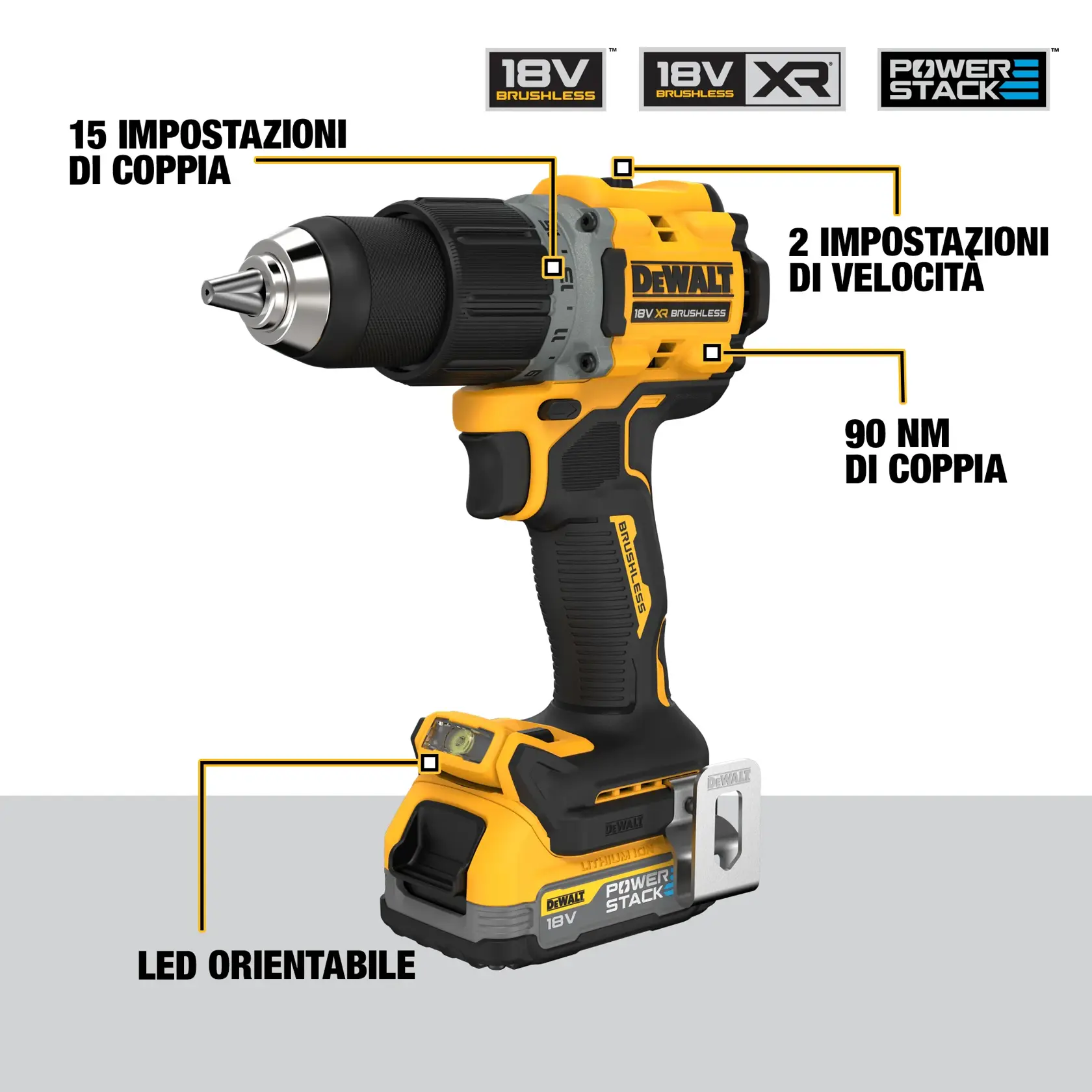 Trapano avvitatore brushless 2 velocit 90NM POWERSTACK