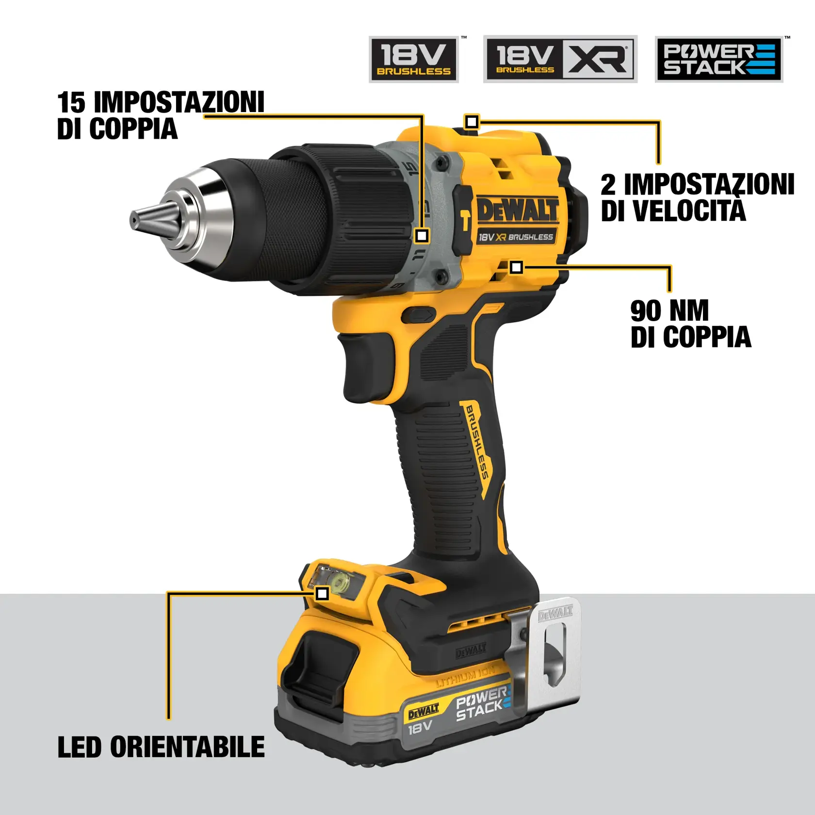 Trapano a percussione 2 velocità brushless 18V XR - 2 x POWERSTACK Compact