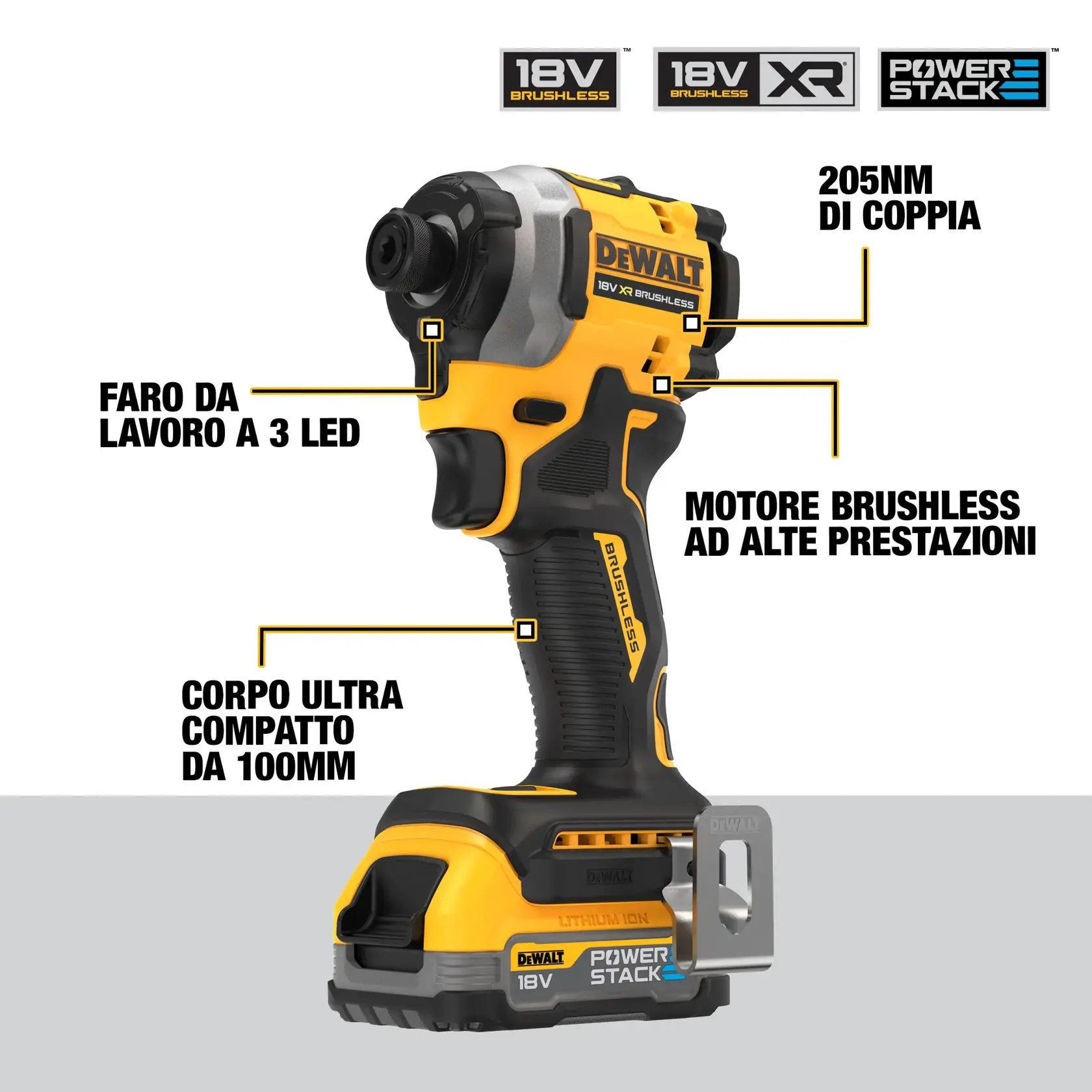 Avvitatore impulsi compatto 1/4" XR 18V POWERSTACK