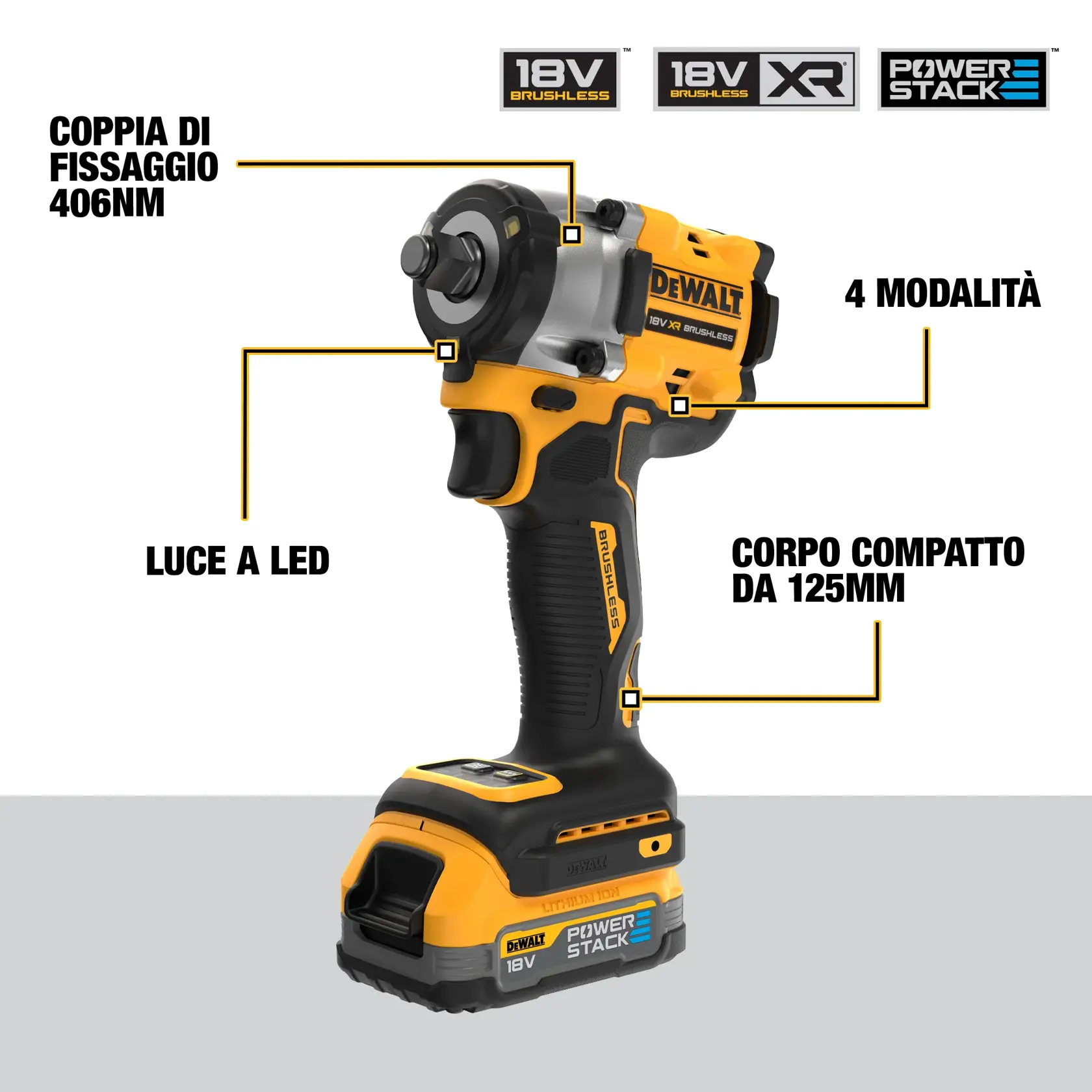 AVVITATORE IMPULSI COMPATTO 1/2" BRUSHLESS XR 18V POWERSTACK