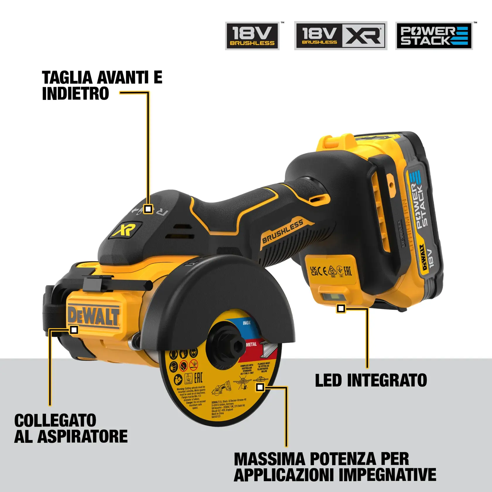 Minitroncatrice 76mm Brushless 18V XR - 2 x 18V Powerstack compact
