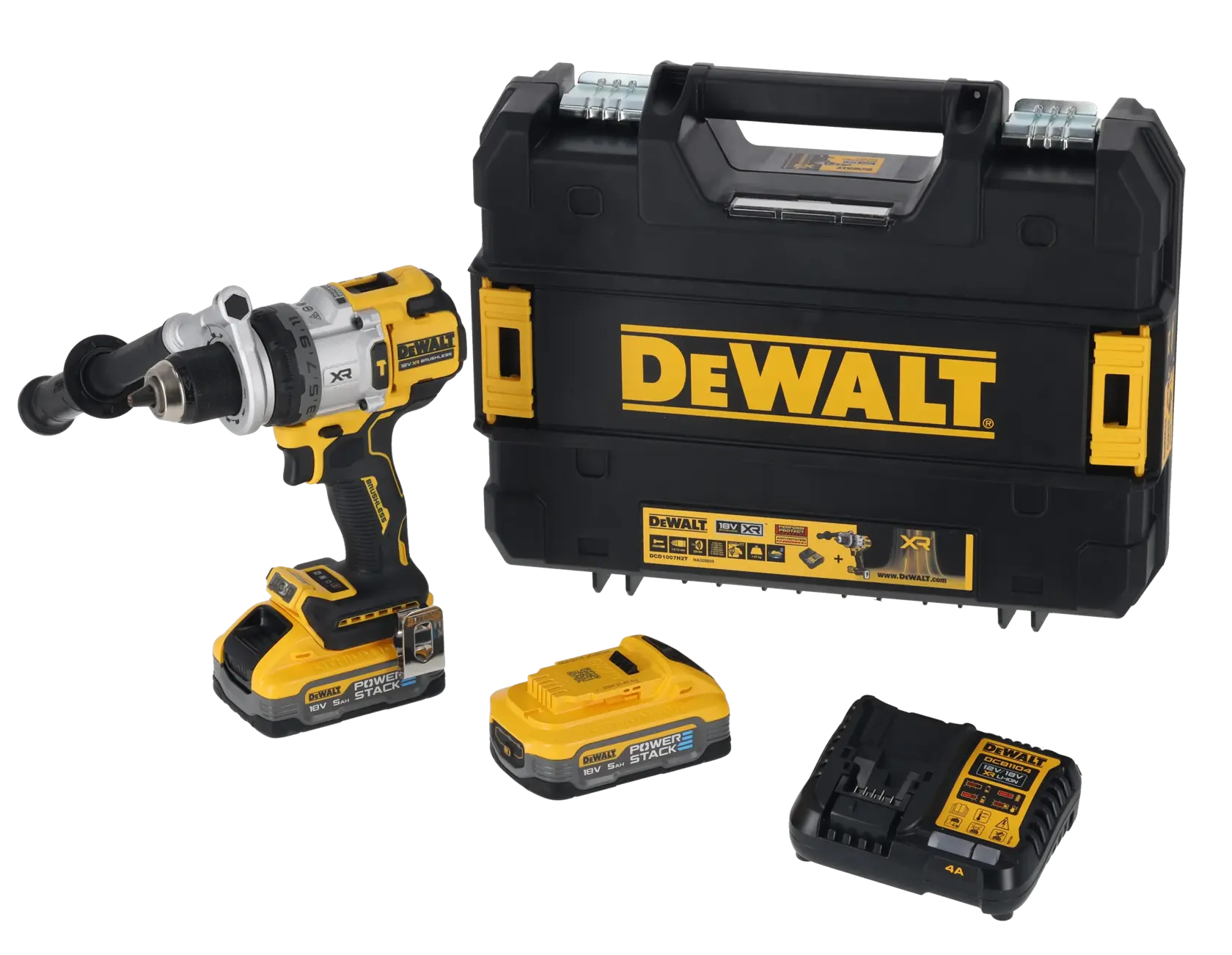 Logo DEWALT centrato su sfondo bianco.