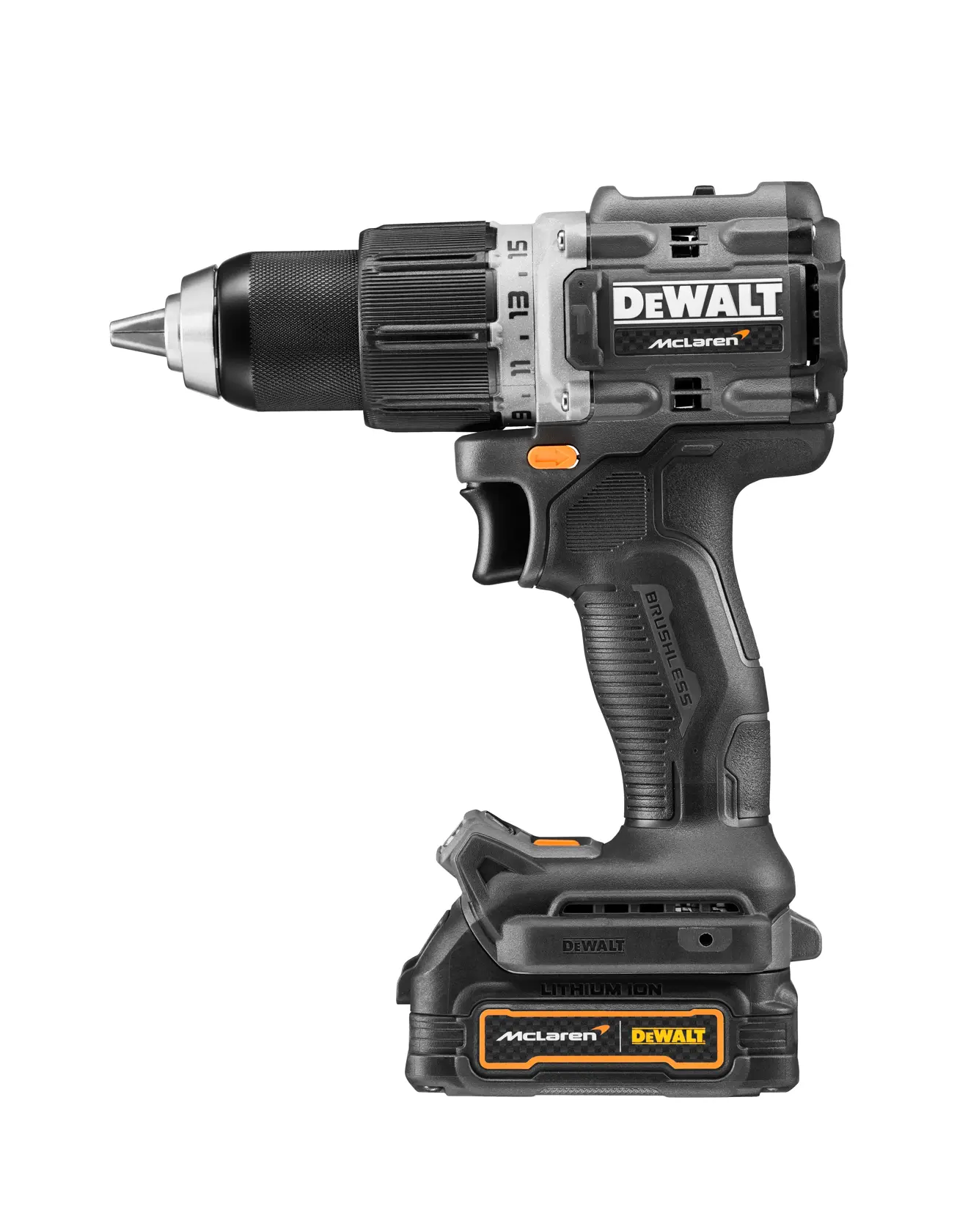 Trapano avvitatore a percussione 18V XR Brushless - DEWALT x McLAREN TEAM F1 in edizione limitata