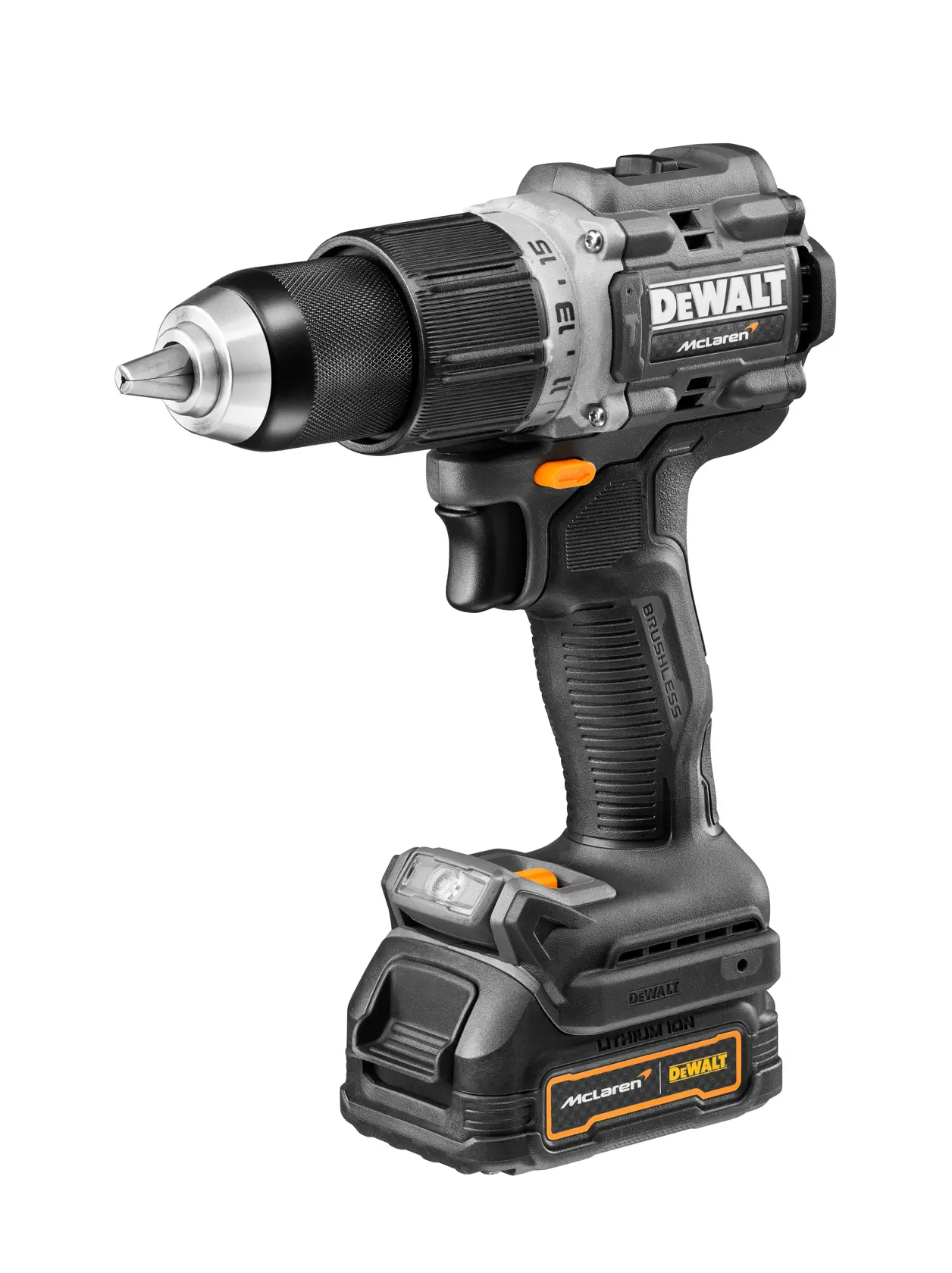 Trapano avvitatore a percussione 18V XR Brushless - DEWALT x McLAREN TEAM F1 in edizione limitata
