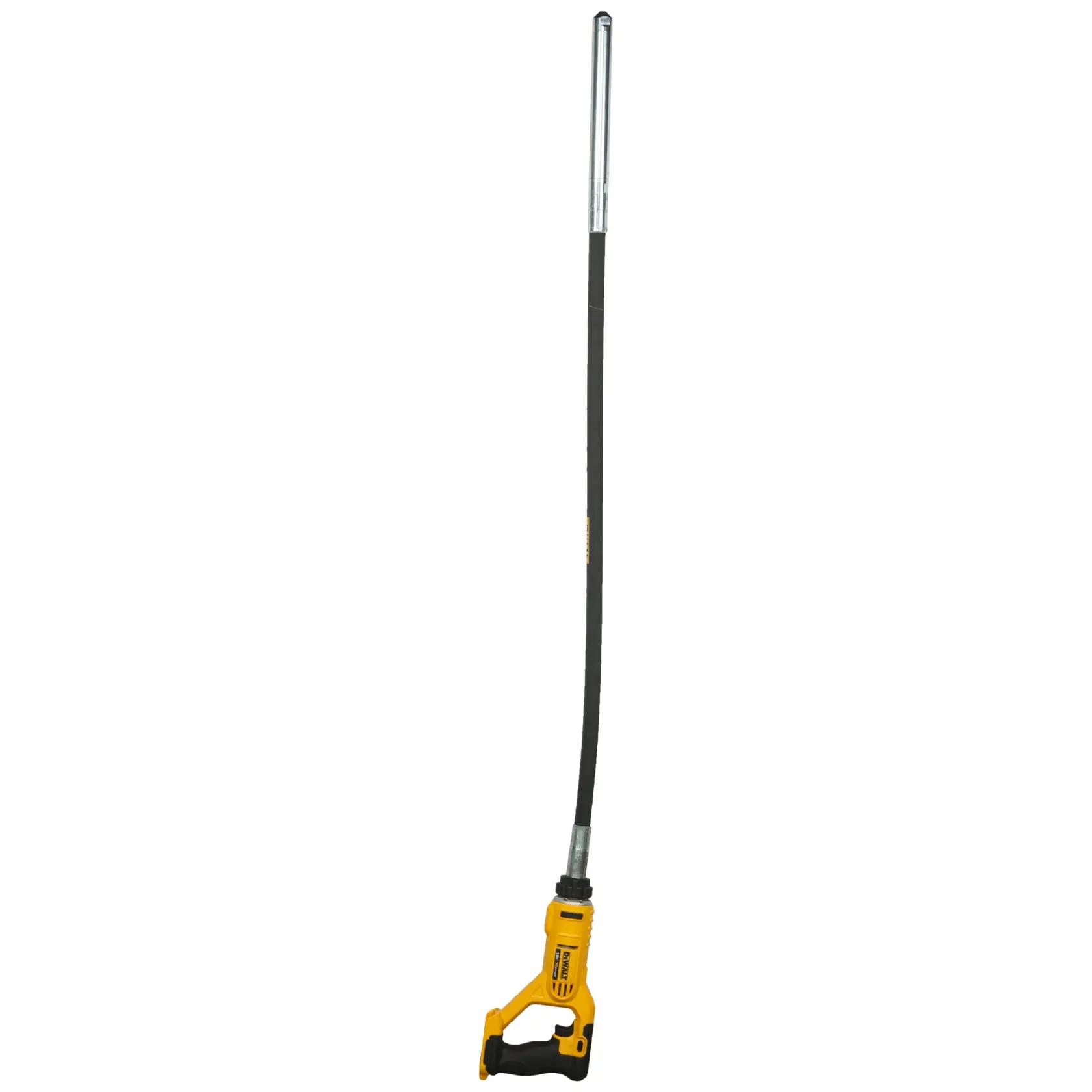 Vibratore per calcestruzzo DEWALT con asta lunga flessibile e manico giallo, per costruzioni.