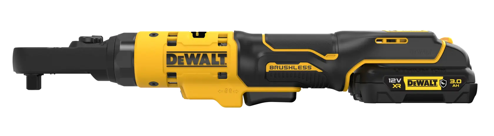 Cricchetto attacco quadro Maschio 1/4" + 3/8" e Femmina esagonale 1/4", motore brushless, testa sigillata, attacco maschio quadro intercambiabile 1/4" + 3/8" e Femmina esaginale 1/4", Coppia max 75 Nm - 2 XR 12V 3Ah Serie "G"