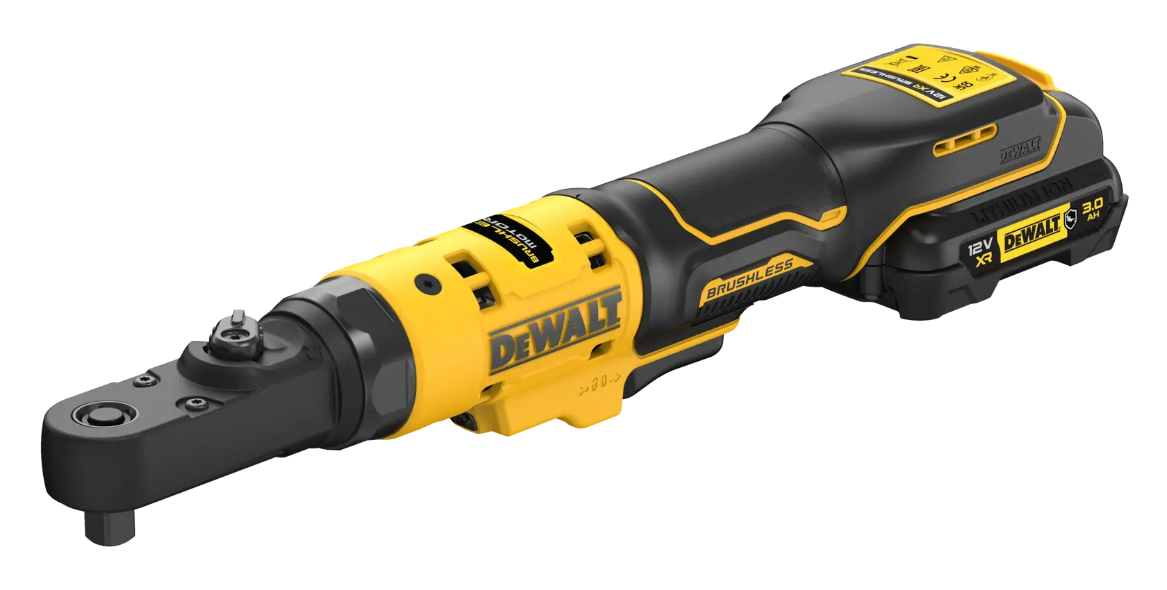Cricchetto attacco quadro Maschio 1/4" + 3/8" e Femmina esagonale 1/4", motore brushless, testa sigillata, attacco maschio quadro intercambiabile 1/4" + 3/8" e Femmina esaginale 1/4", Coppia max 75 Nm - 2 XR 12V 3Ah Serie "G"