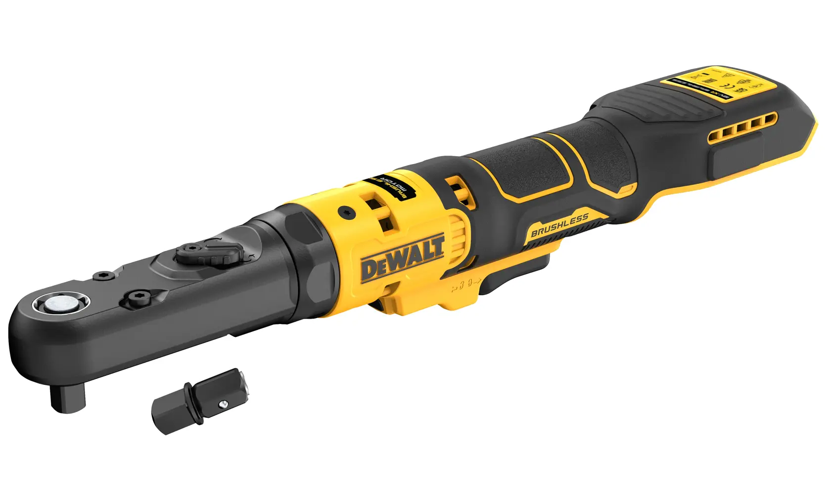 Chiave a cricchetto DEWALT DCF510N a batteria, motore brushless e adattatore rimovibile.