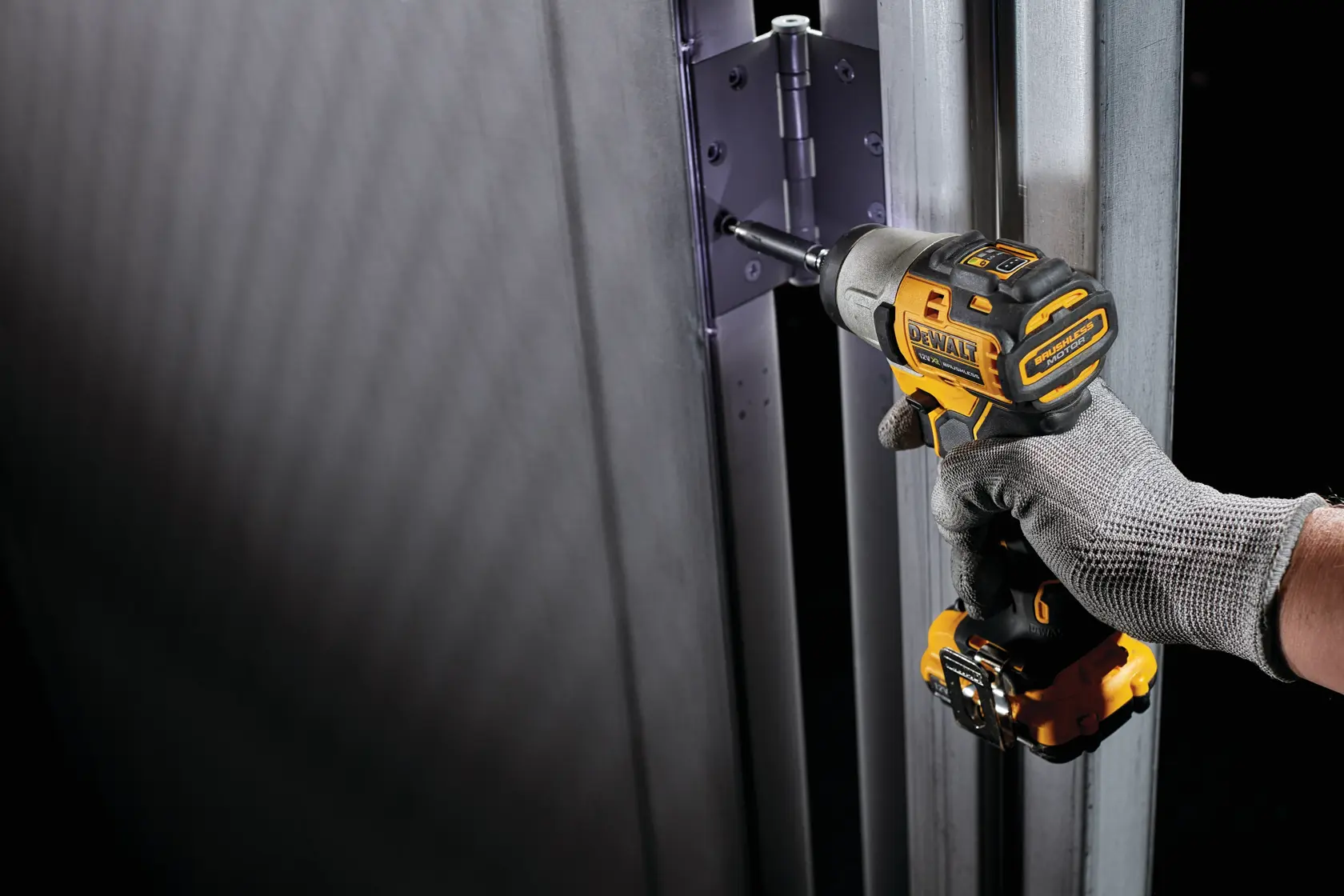 DEWALT DCF801N 12V cordless impact driver with brushless motor, black and yellow, shown without battery.