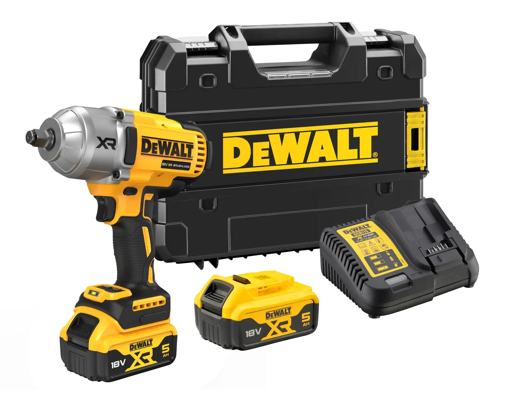 Logo DEWALT centrato su sfondo bianco.