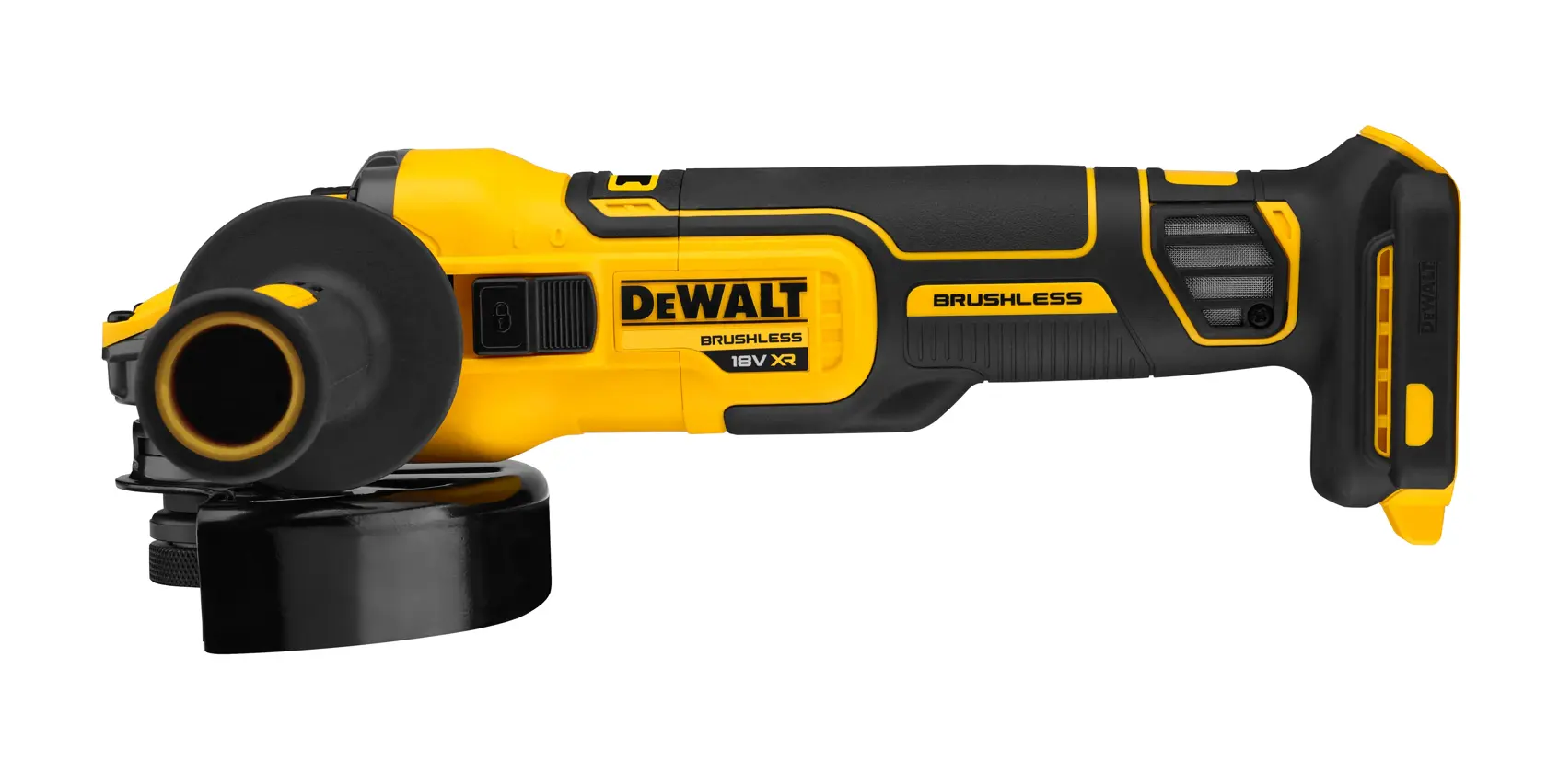 Operaio usa una smerigliatrice DEWALT per tagliare metallo, con scintille.