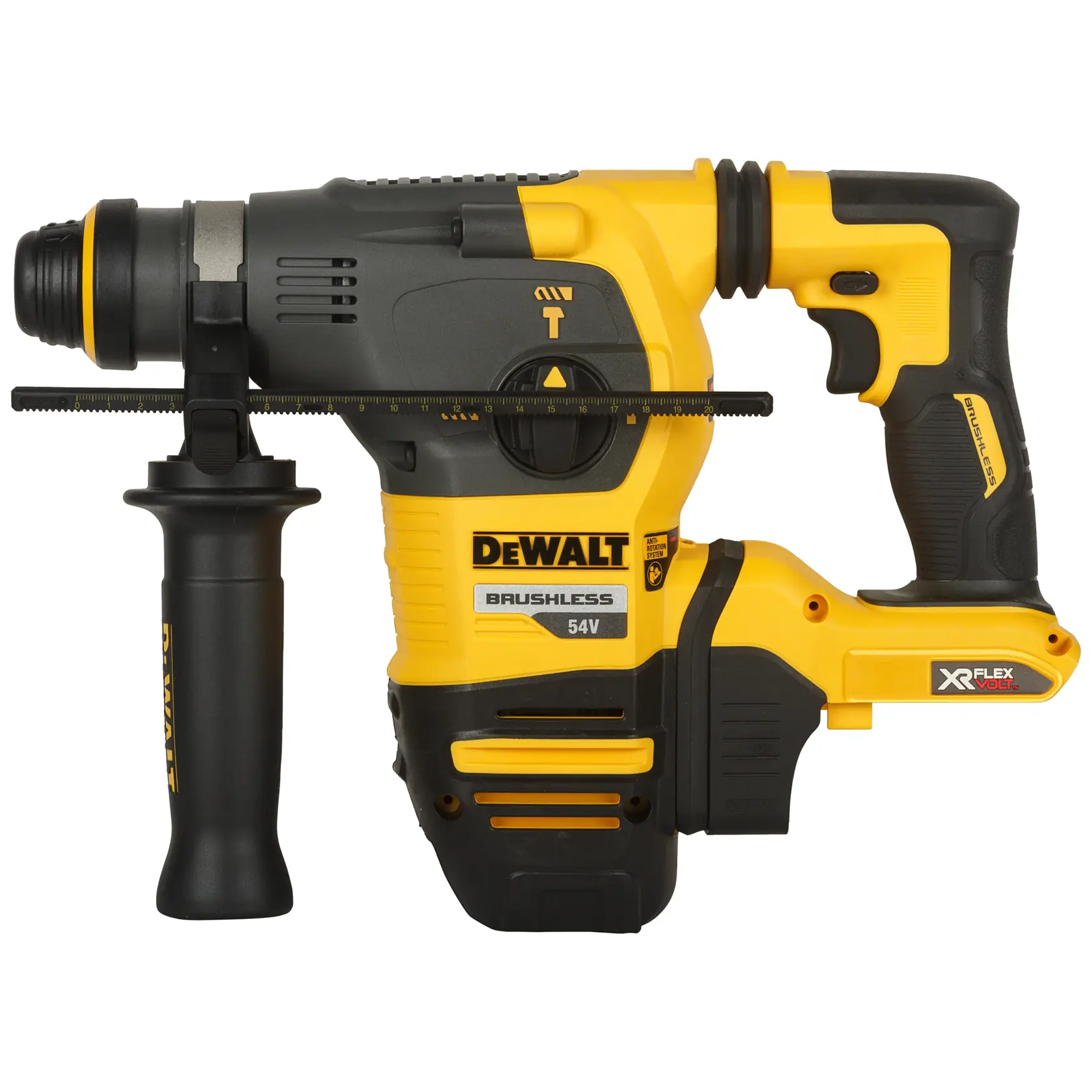 DEWALT DCH333NT 54V martello perforatore giallo e nero, impugnatura laterale e marchio XR FLEXVOLT.