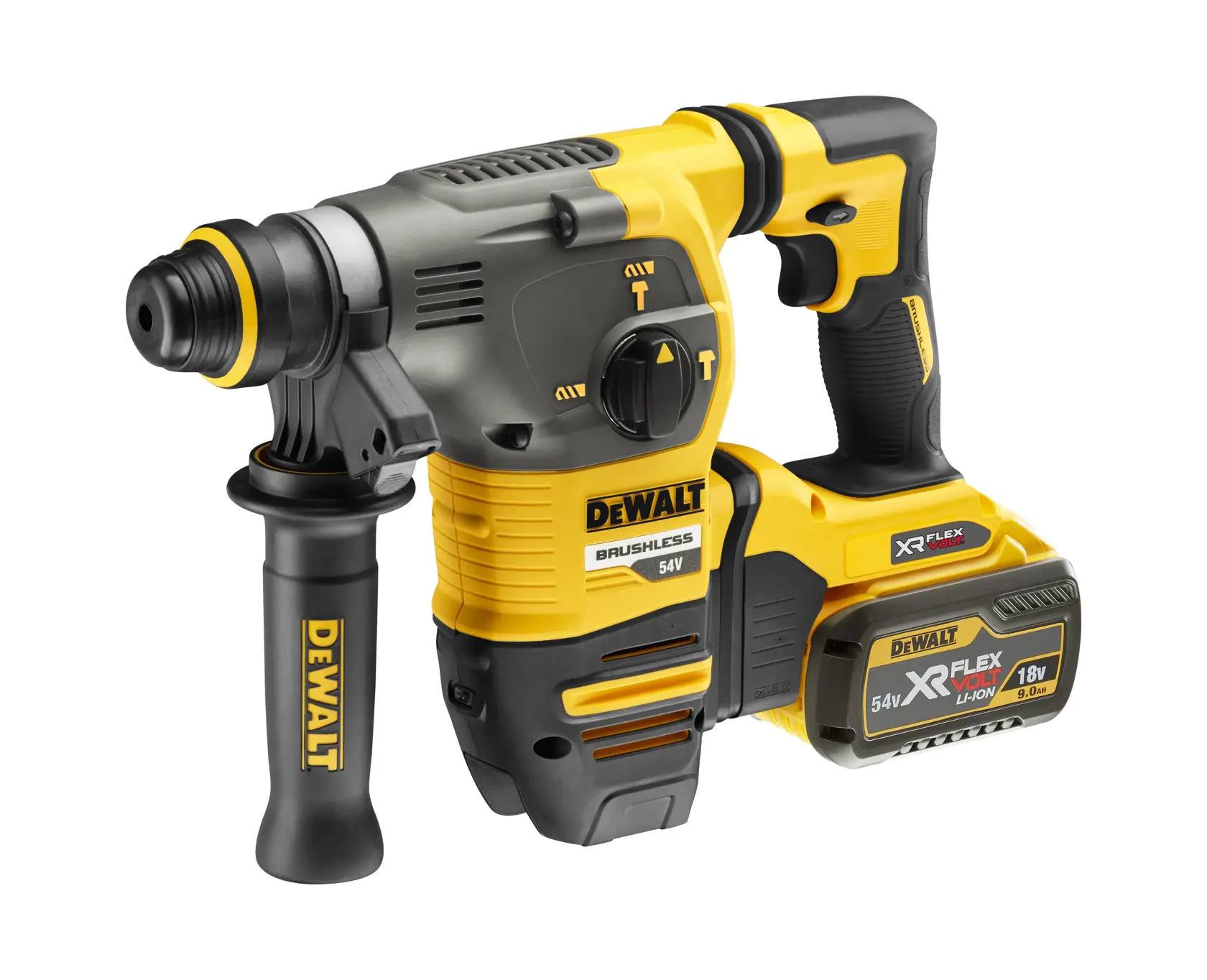 Logo DEWALT centrato su sfondo bianco.