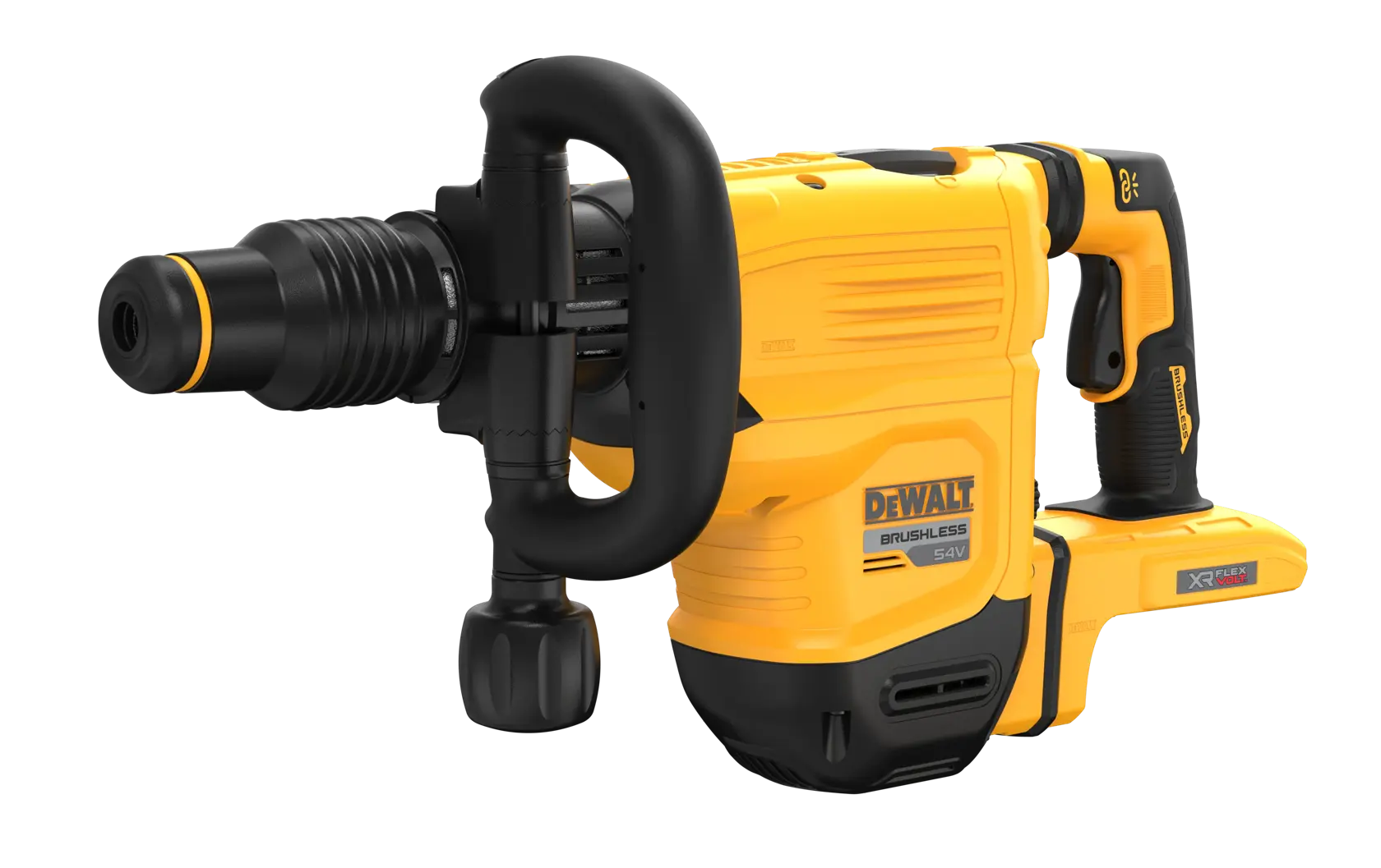 Martello demolitorio DEWALT a batteria giallo e nero, con manico laterale visibile.