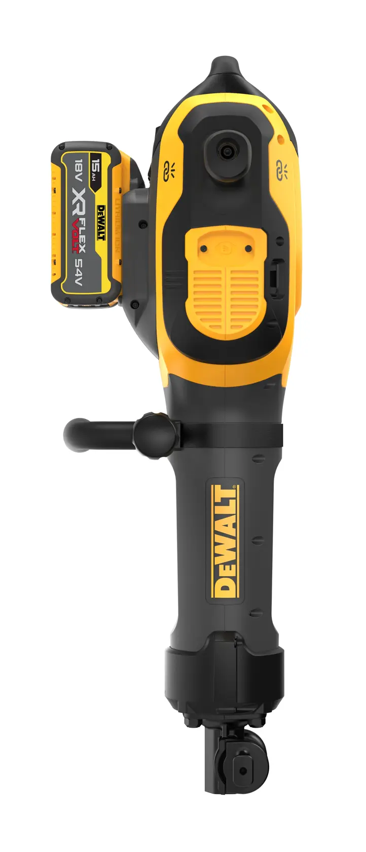 Martello demolitore DEWALT, SKUs DCH966Z2, DCH966Z2-XE. Giallo-nero con manico e batteria, fotografia.