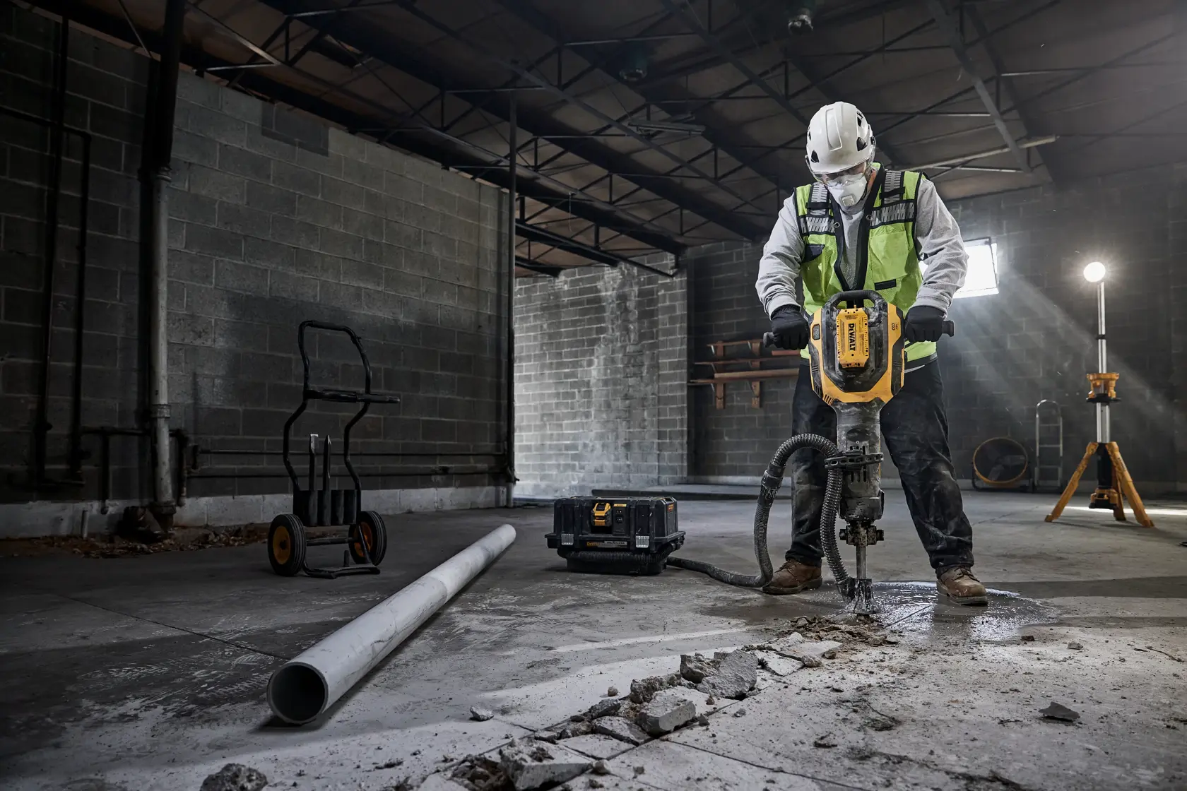 DEWALT tools, batteries, charger shown. SKUs: DCH966Z2, DCH966Z2-XE. Photography category.