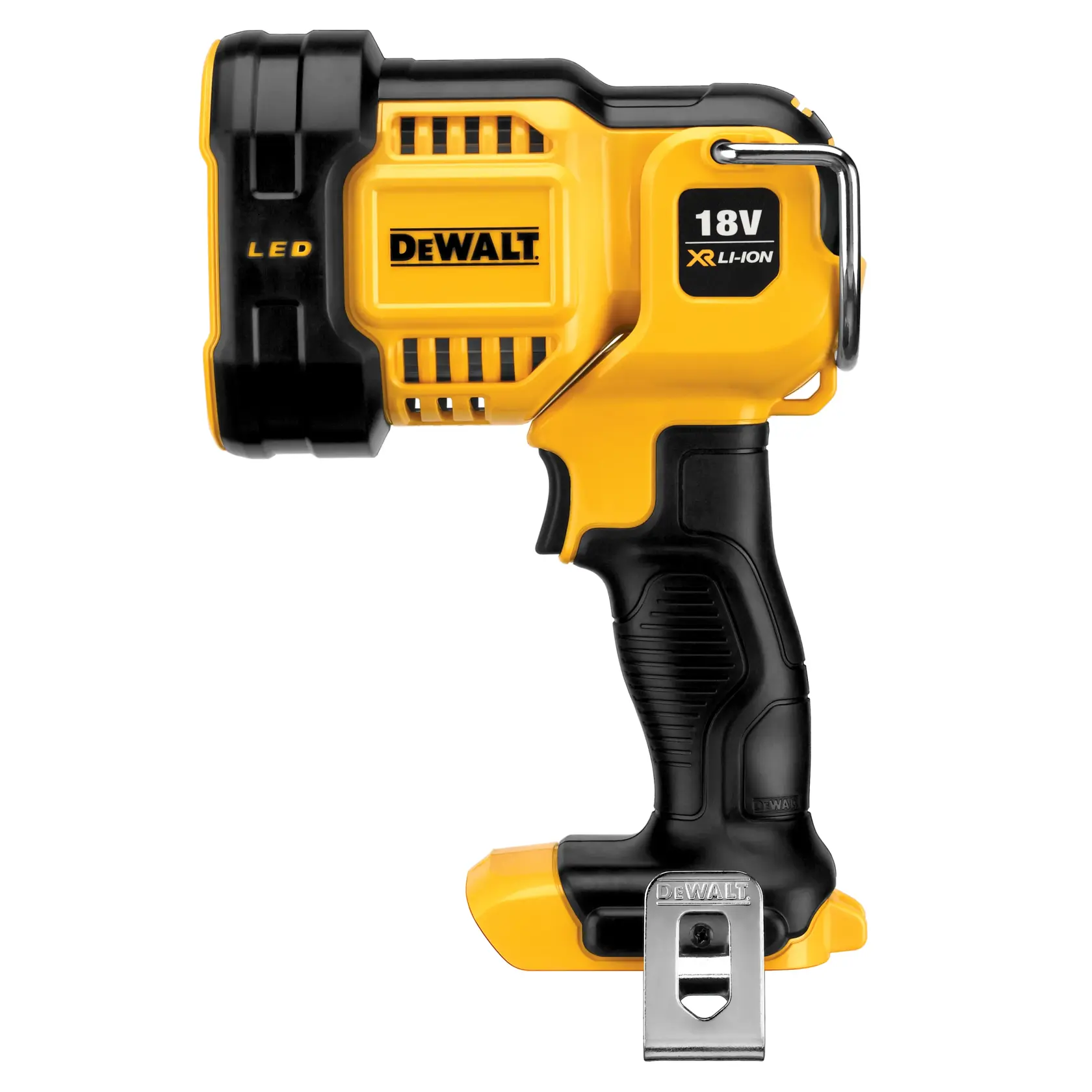 Logo DEWALT centrato su sfondo bianco.