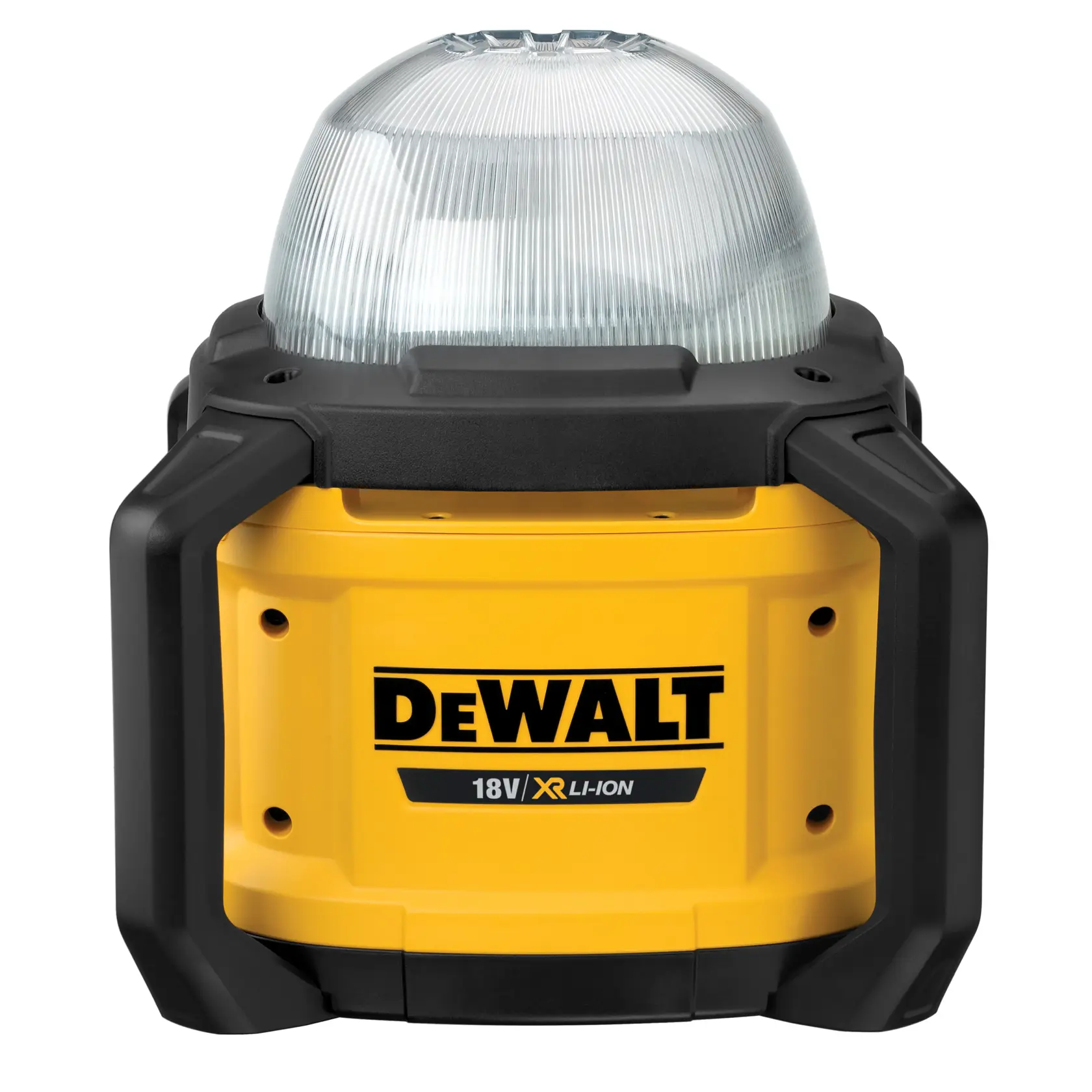 Luce fotografica DEWALT gialla/nera, modelli DCL074N e DCL074-XJ, compatta 18V XR Li-Ion.