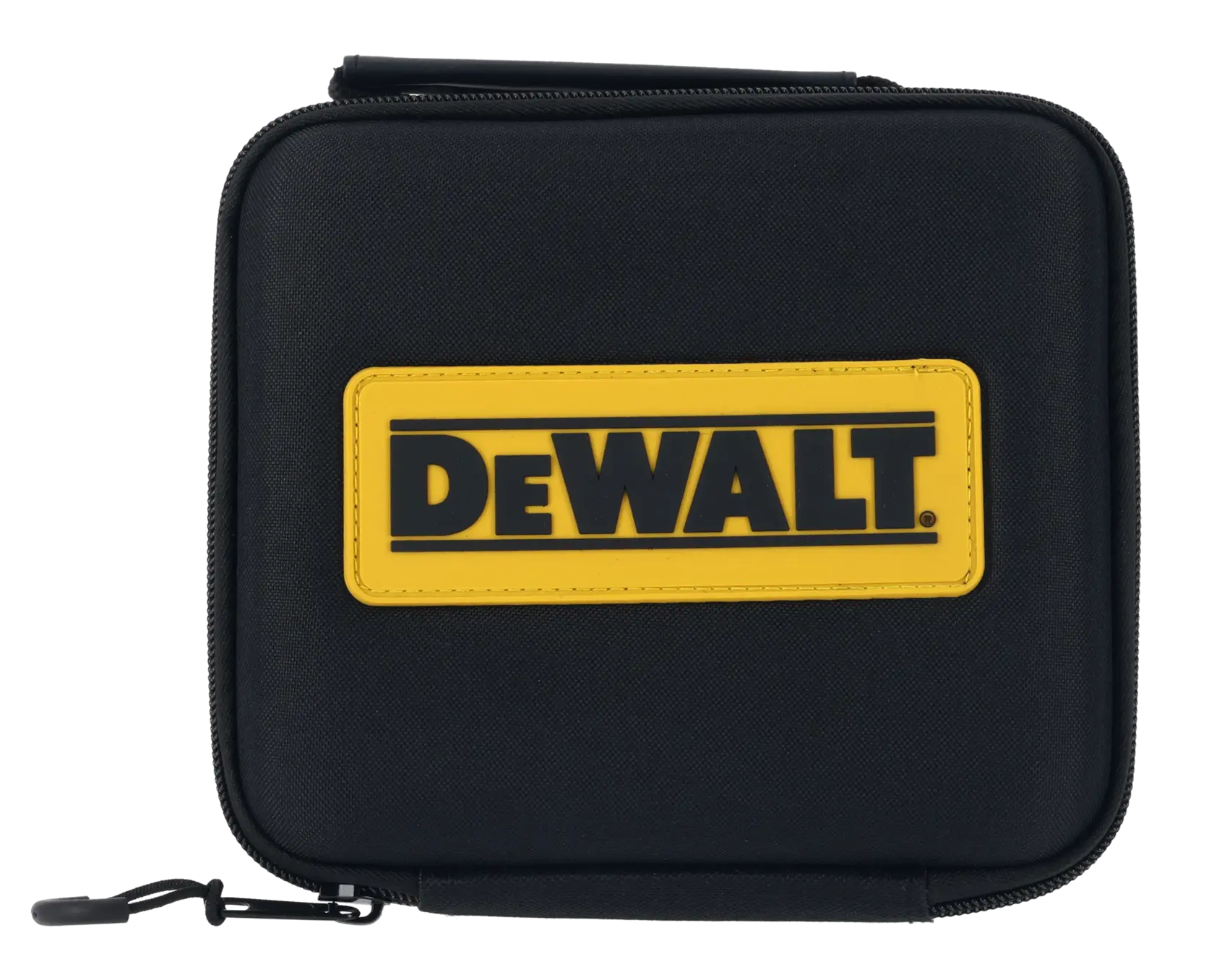 Kit livella laser DEWALT che include un dispositivo laser nero e giallo, una robusta custodia da trasporto con maniglia e logo DEWALT, un cavo di ricarica USB-C giallo e un righello in metallo.