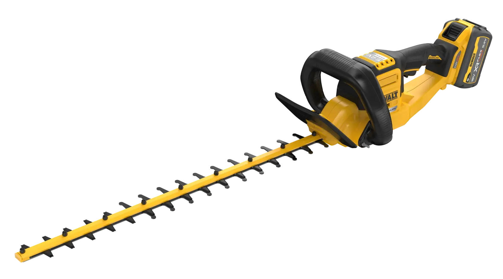 Tagliasiepi lama 65cm XR Flexvolt 54V, motore BRUSHLESS, lame a doppia azione da 65cm, passo lama 31mm. 1 batteria Flex Volt 9Ah, caricabatterie