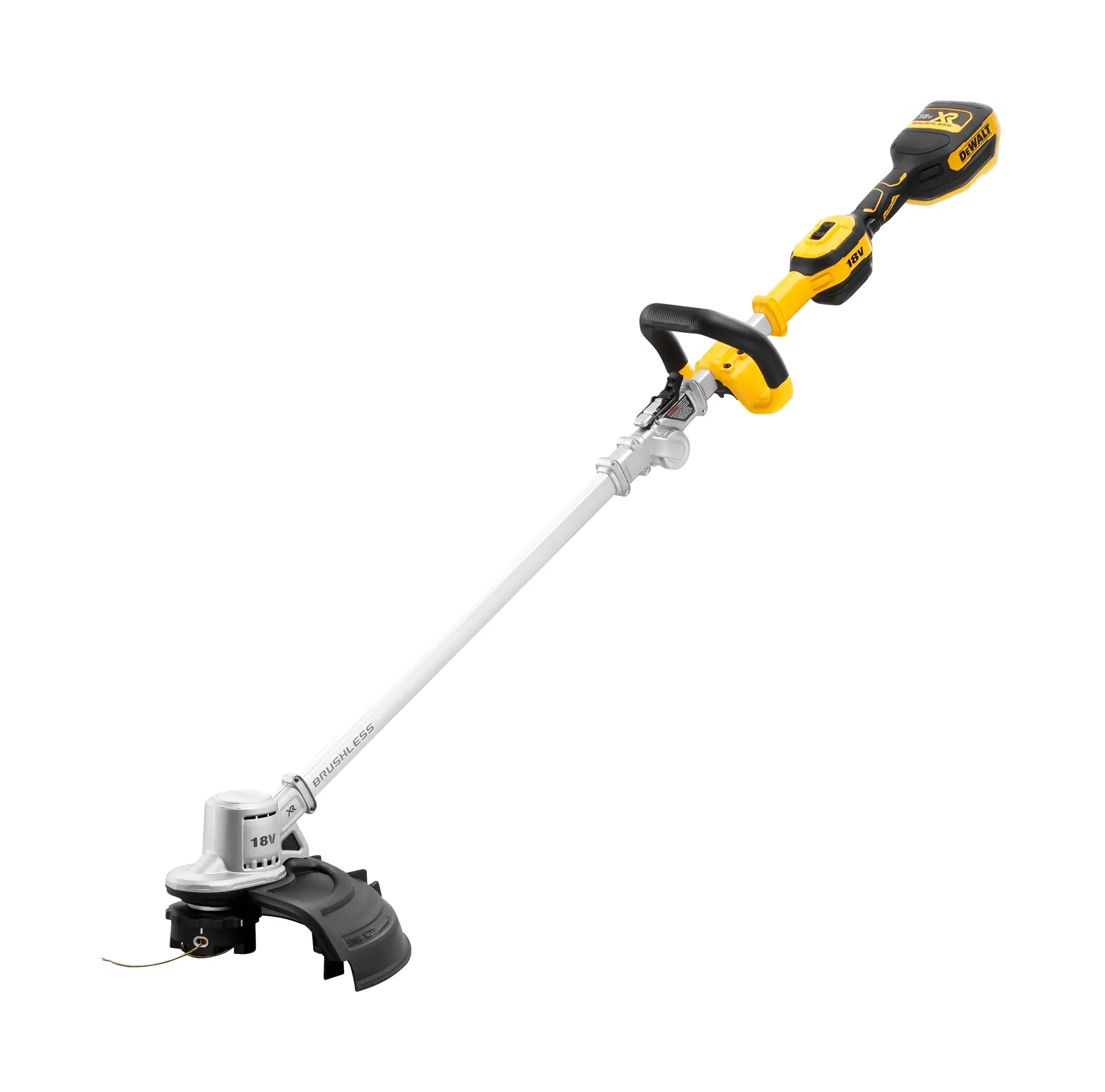 Tagliabordi DEWALT cordless brushless con impugnatura gialla e nera e protezione.