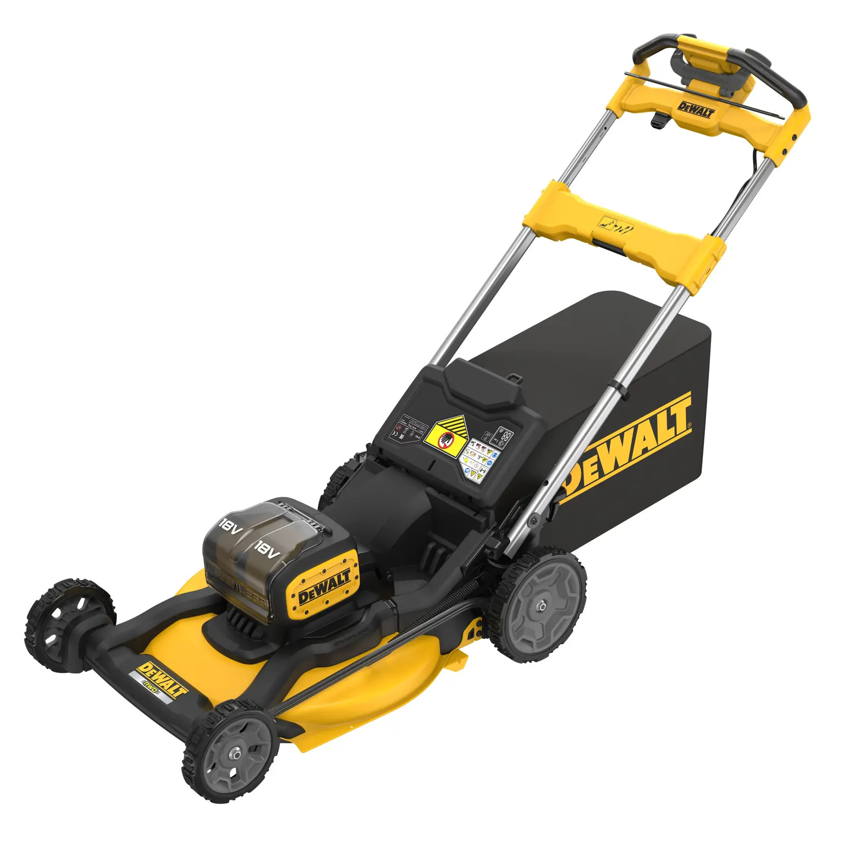 Rasaerba semovente XR 18Vx2, motore BRUSHLESS, funzionamento doppia batteria con output 36V, ampiezza taglio 53cm Ø 53 cm ad alta efficienza, Motore brushless autosensing a trasmissione diretta. Senza batteria e caricabatteria.