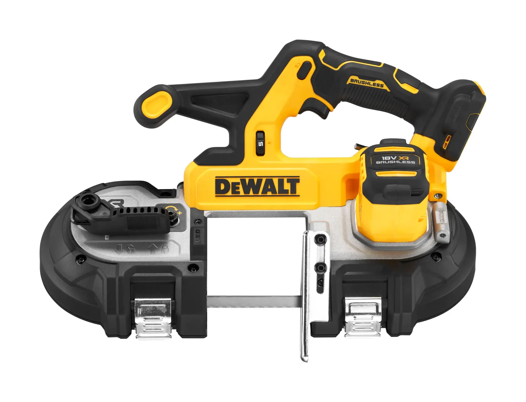 Sega a nastro per metalli compatta 18V Motore BRUSHLESS. 5 selezioni di velocità, con scatola di cartone senza batterie e caricabatterie.