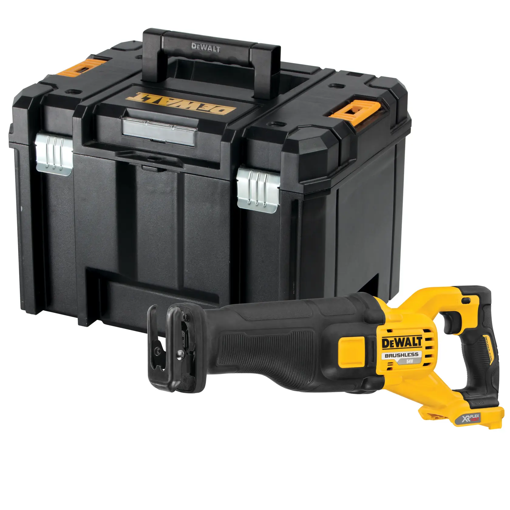 Logo DEWALT centrato su sfondo bianco.