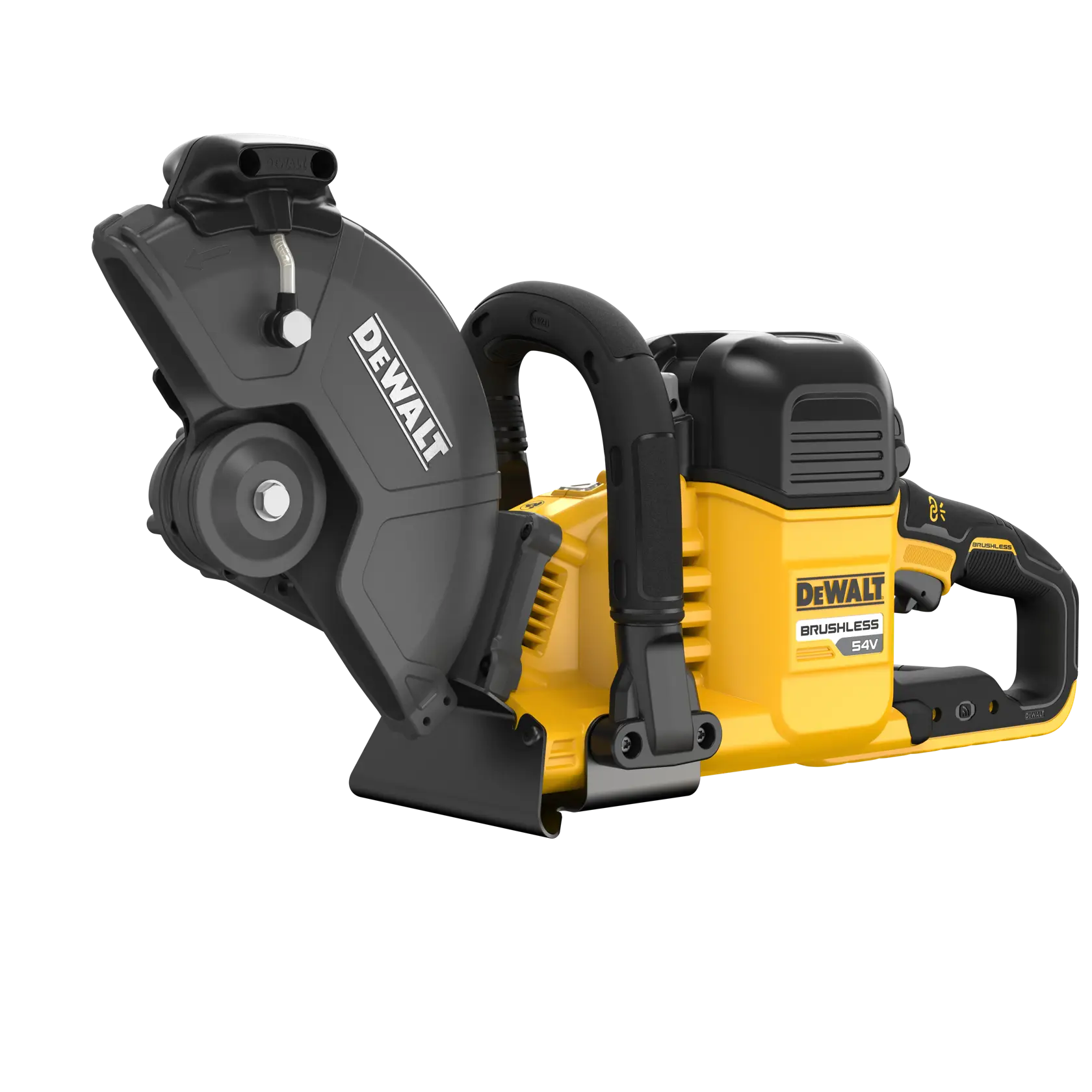 Tagliasoldi DEWALT DCS691N 54V cordless con corpo giallo e nero, mostrato su sfondo bianco.