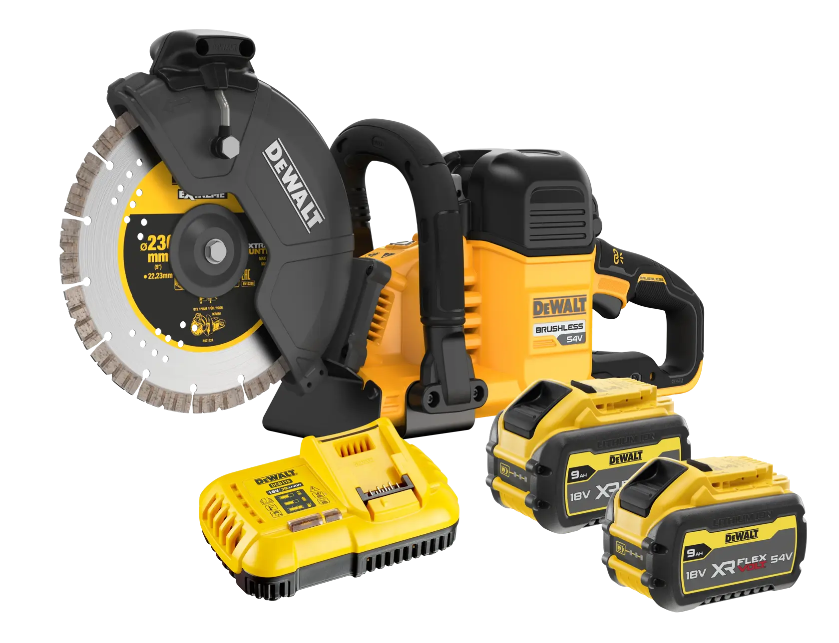 Logo DEWALT centrato su sfondo bianco.