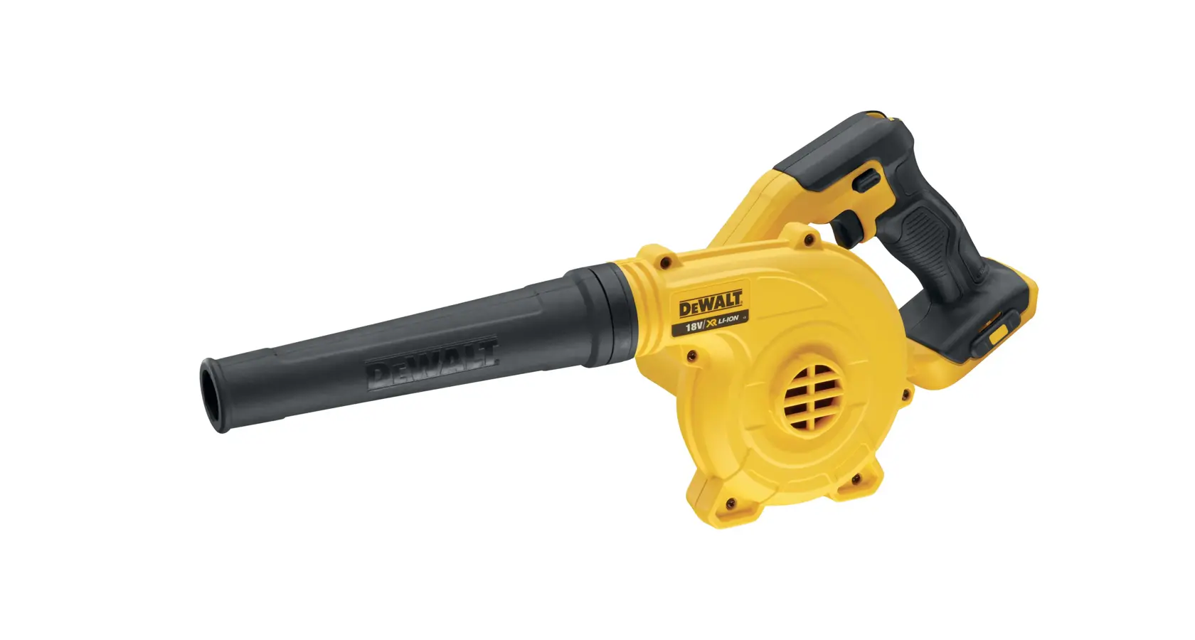 Logo DEWALT centrato su sfondo bianco.