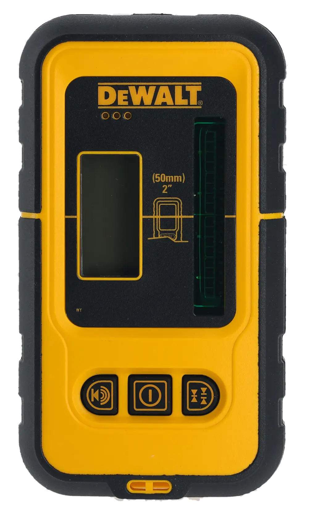 Ricevitore laser giallo-nero DEWALT DE0892G per misurazioni digitali, con pulsanti e display.