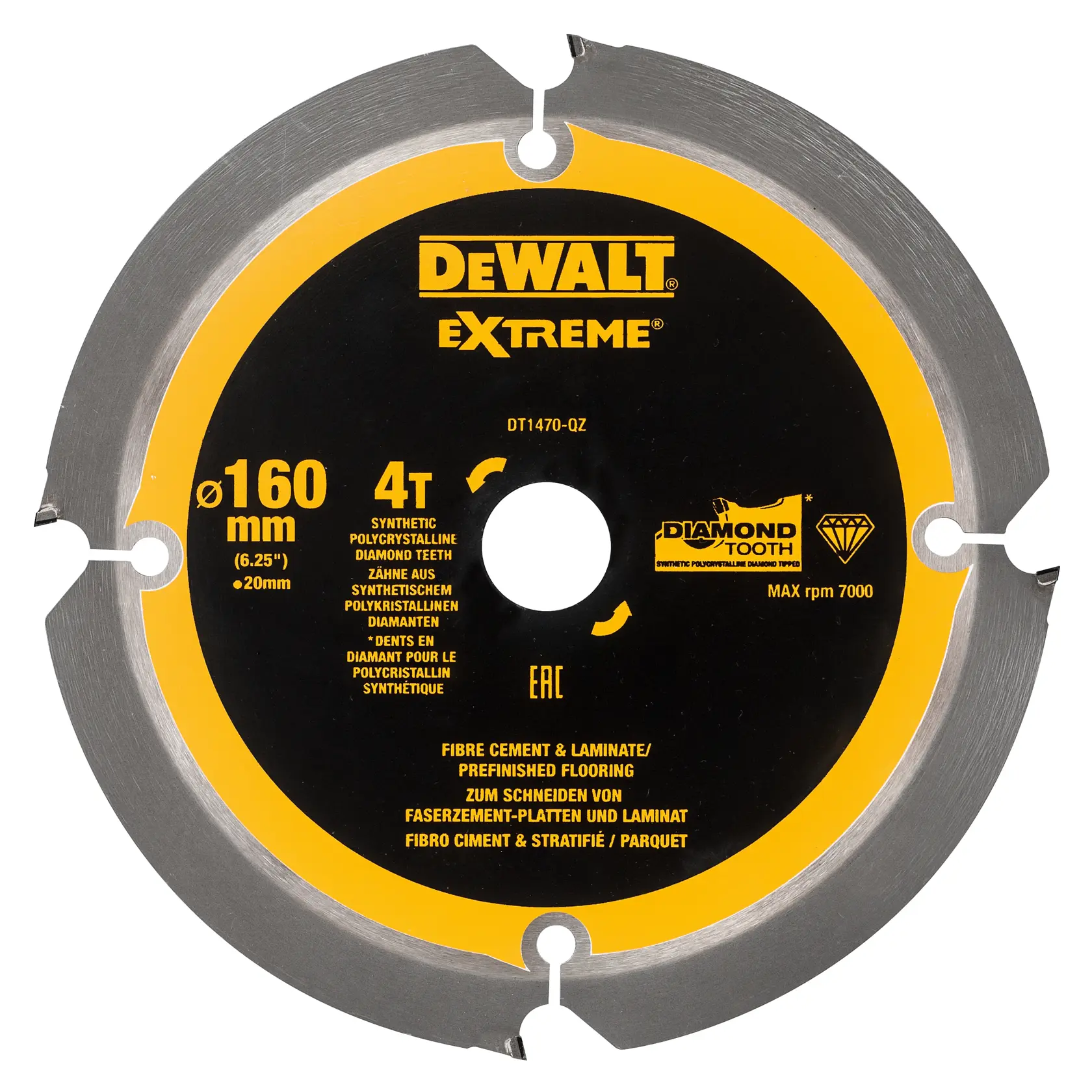 Logo DEWALT centrato su sfondo bianco.