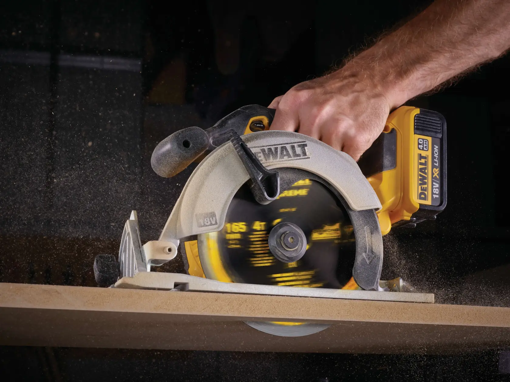 Graphic showing DEWALT XTREME Sub-Compact Series branding with the slogan 'Compact and Performance Packed' on a yellow background.