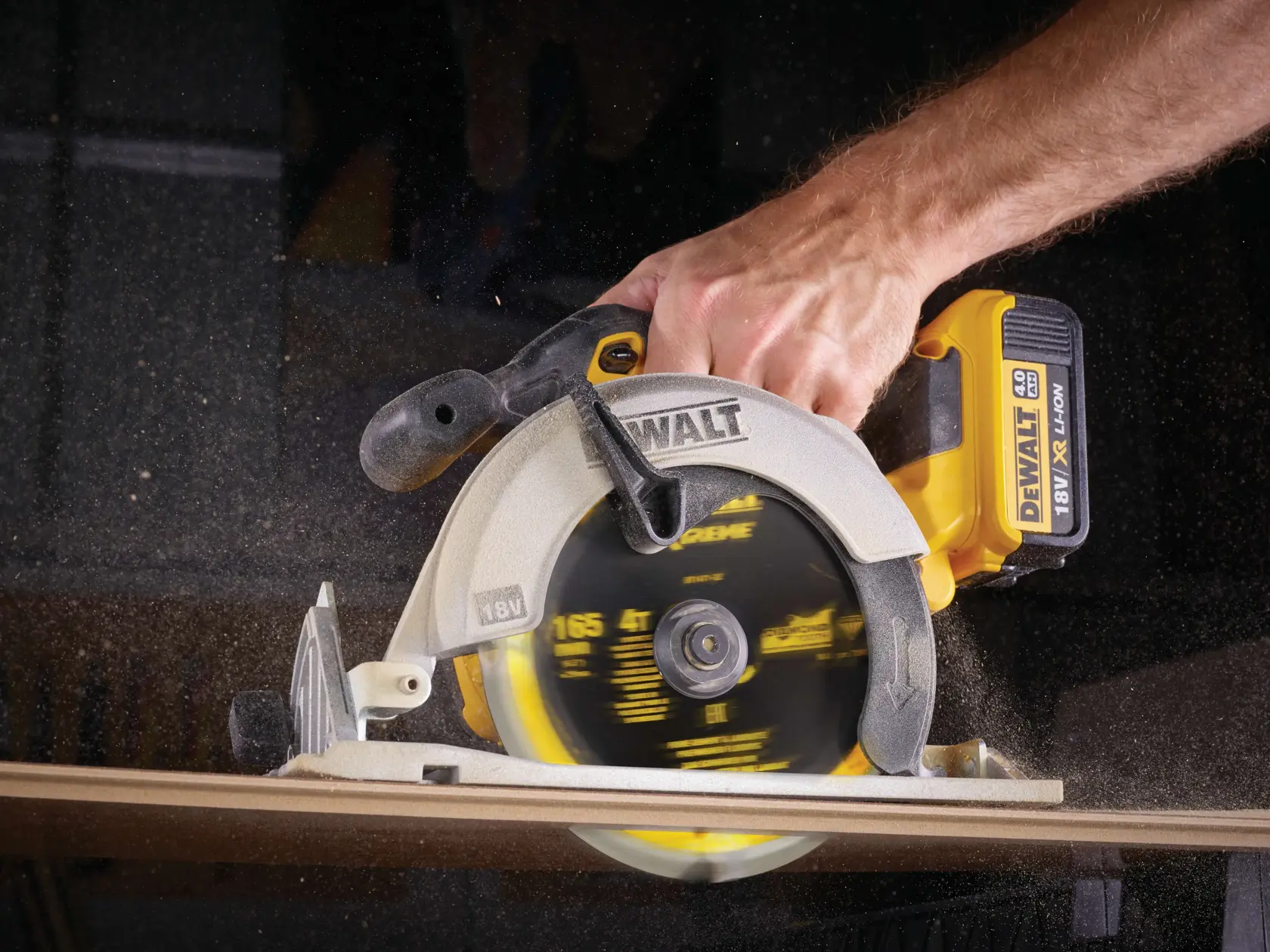 Graphic showing DEWALT XTREME Sub-Compact Series branding with the slogan 'Compact and Performance Packed' on a yellow background.