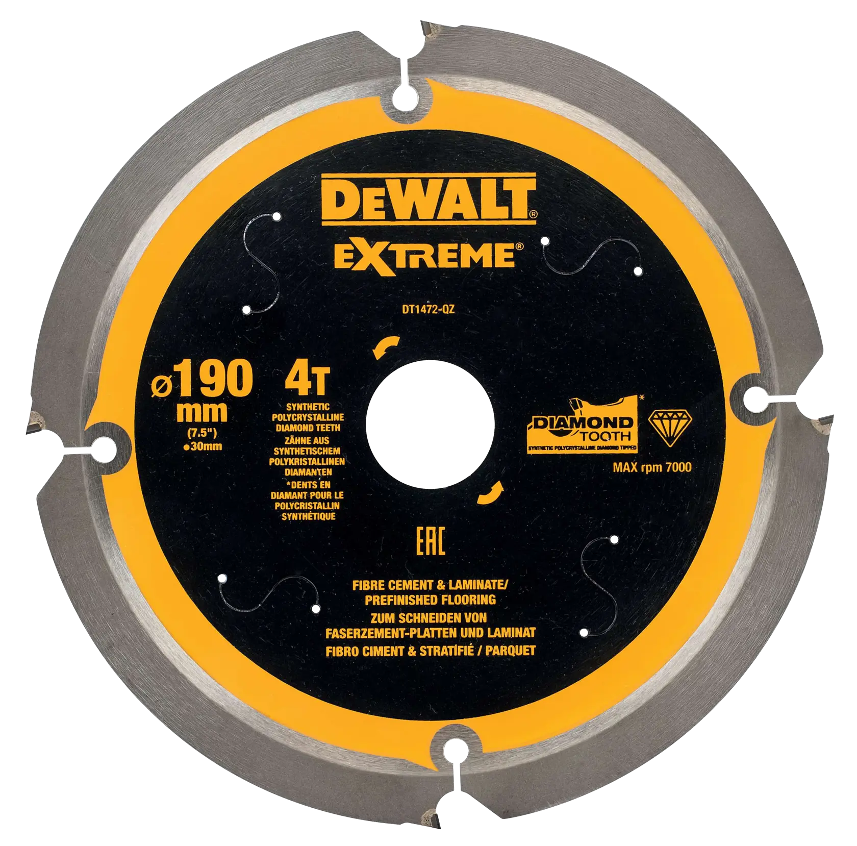 Logo DEWALT centrato su sfondo bianco.