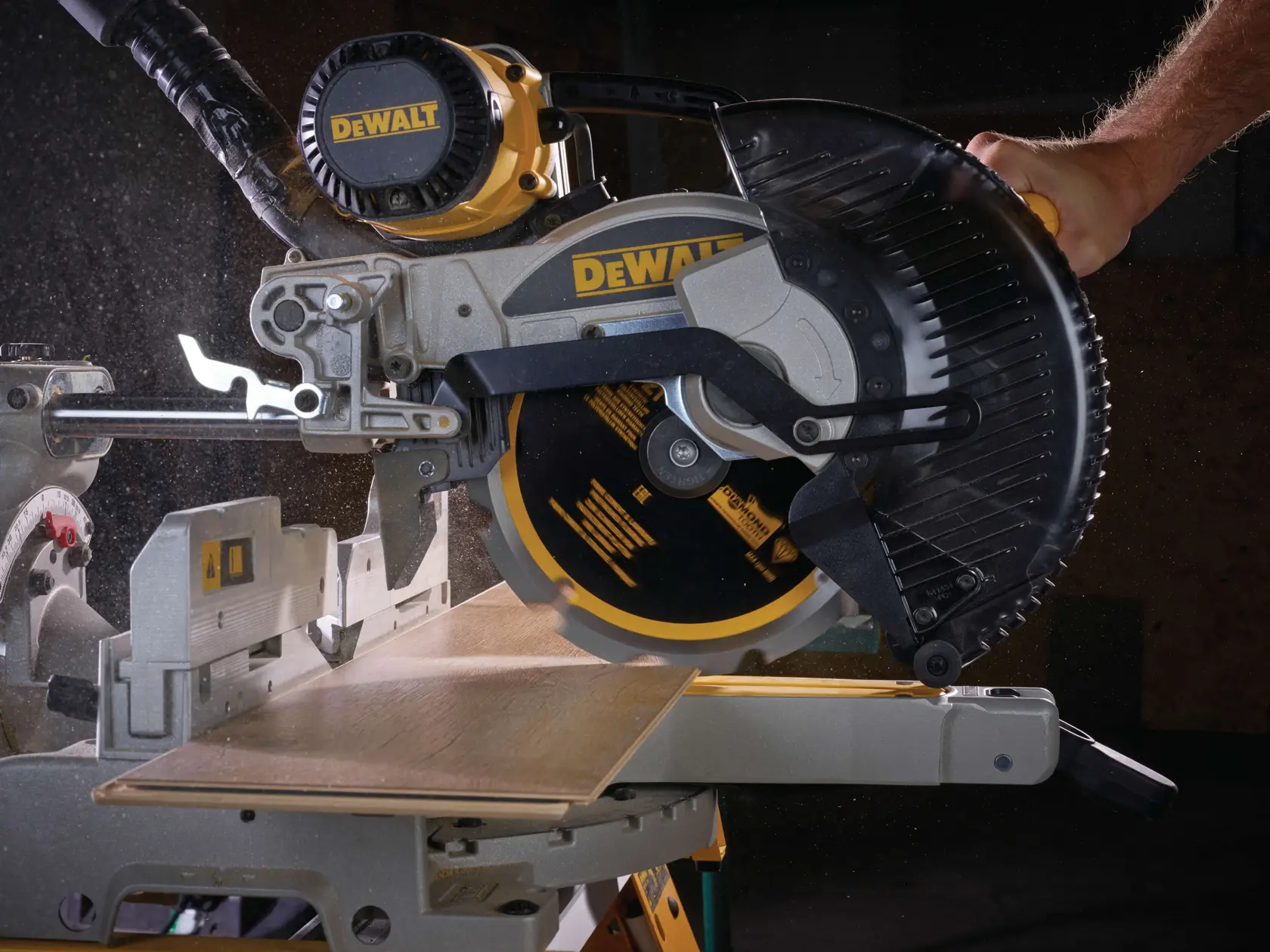 Graphic showing DEWALT XTREME Sub-Compact Series branding with the slogan 'Compact and Performance Packed' on a yellow background.