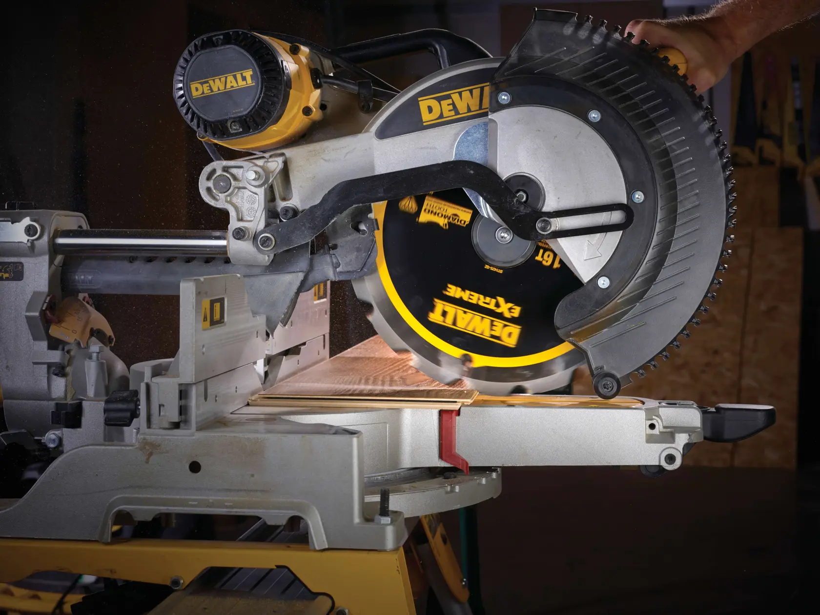 Graphic showing DEWALT XTREME Sub-Compact Series branding with the slogan 'Compact and Performance Packed' on a yellow background.