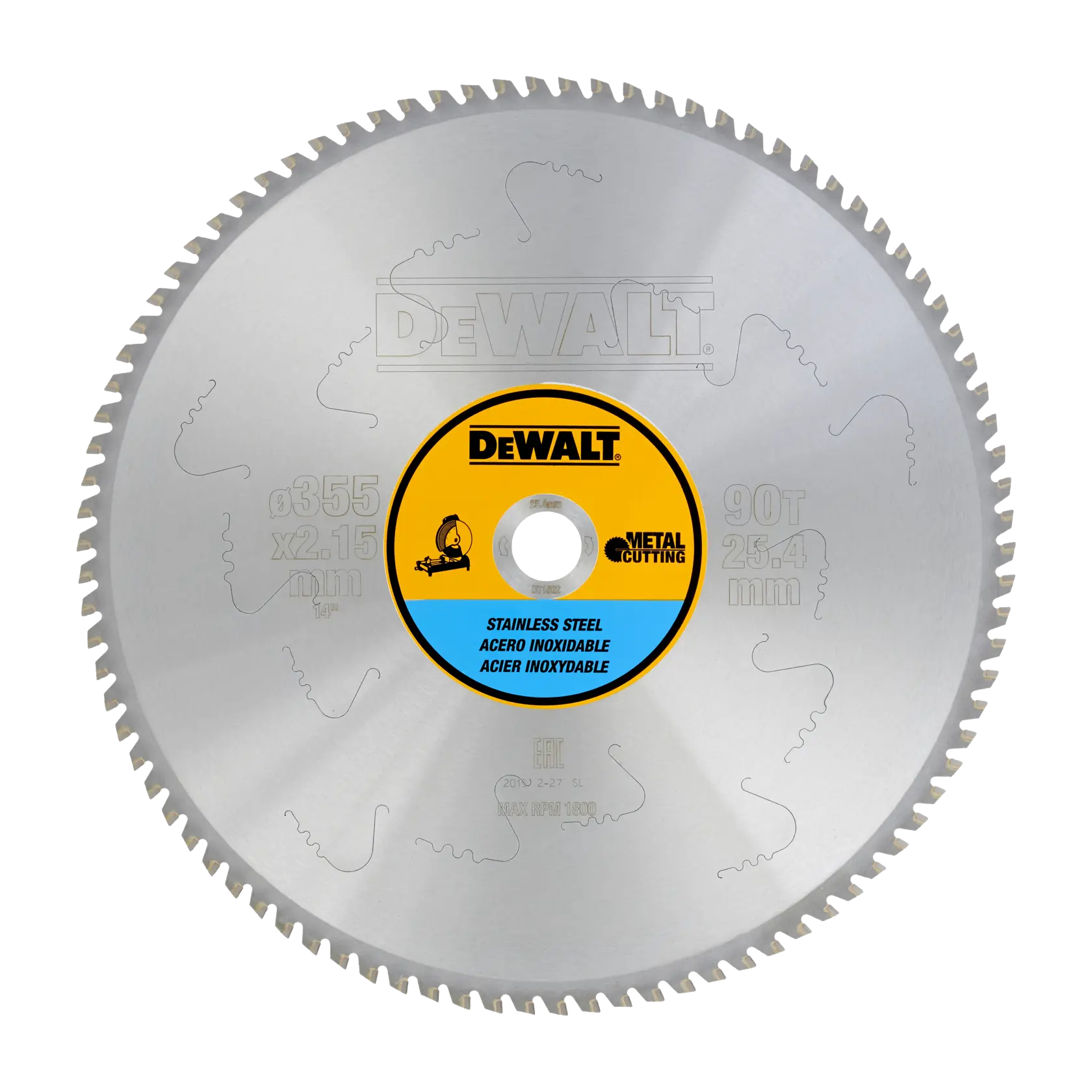 Logo DEWALT centrato su sfondo bianco.