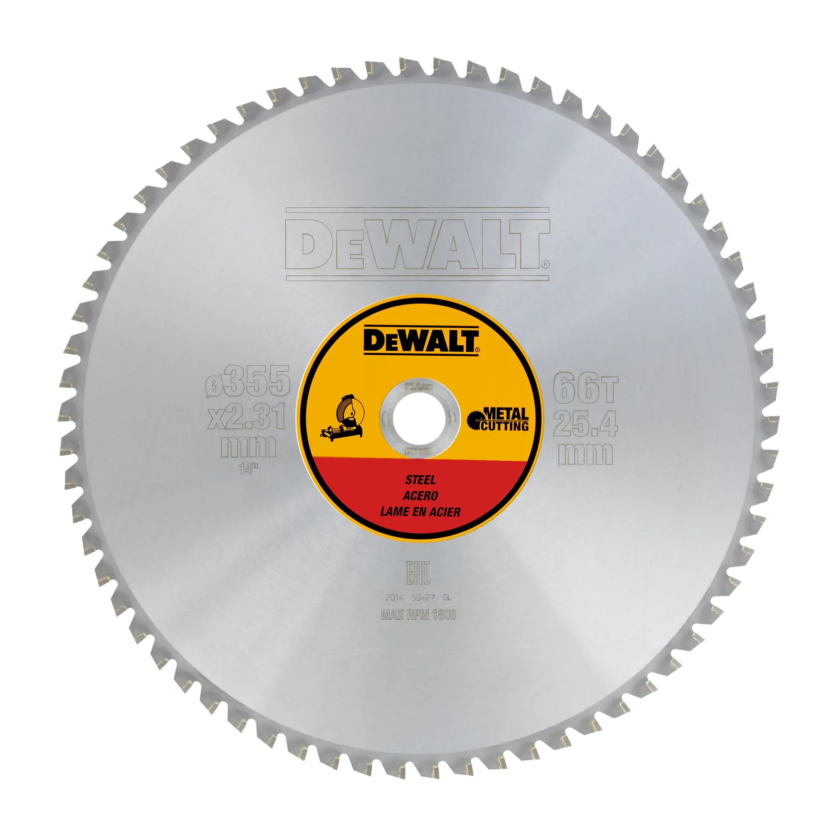 Logo DEWALT centrato su sfondo bianco.