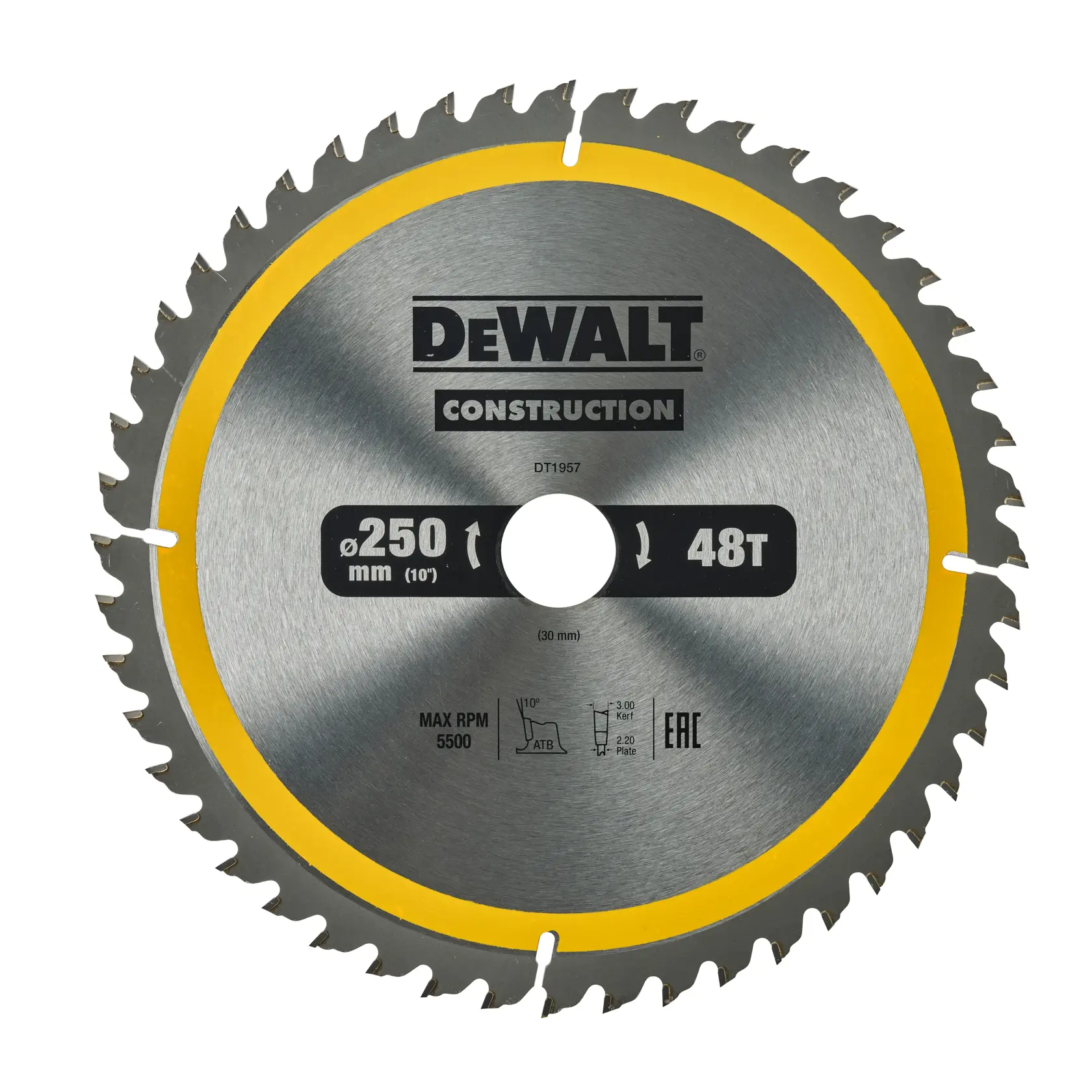Logo DEWALT centrato su sfondo bianco.