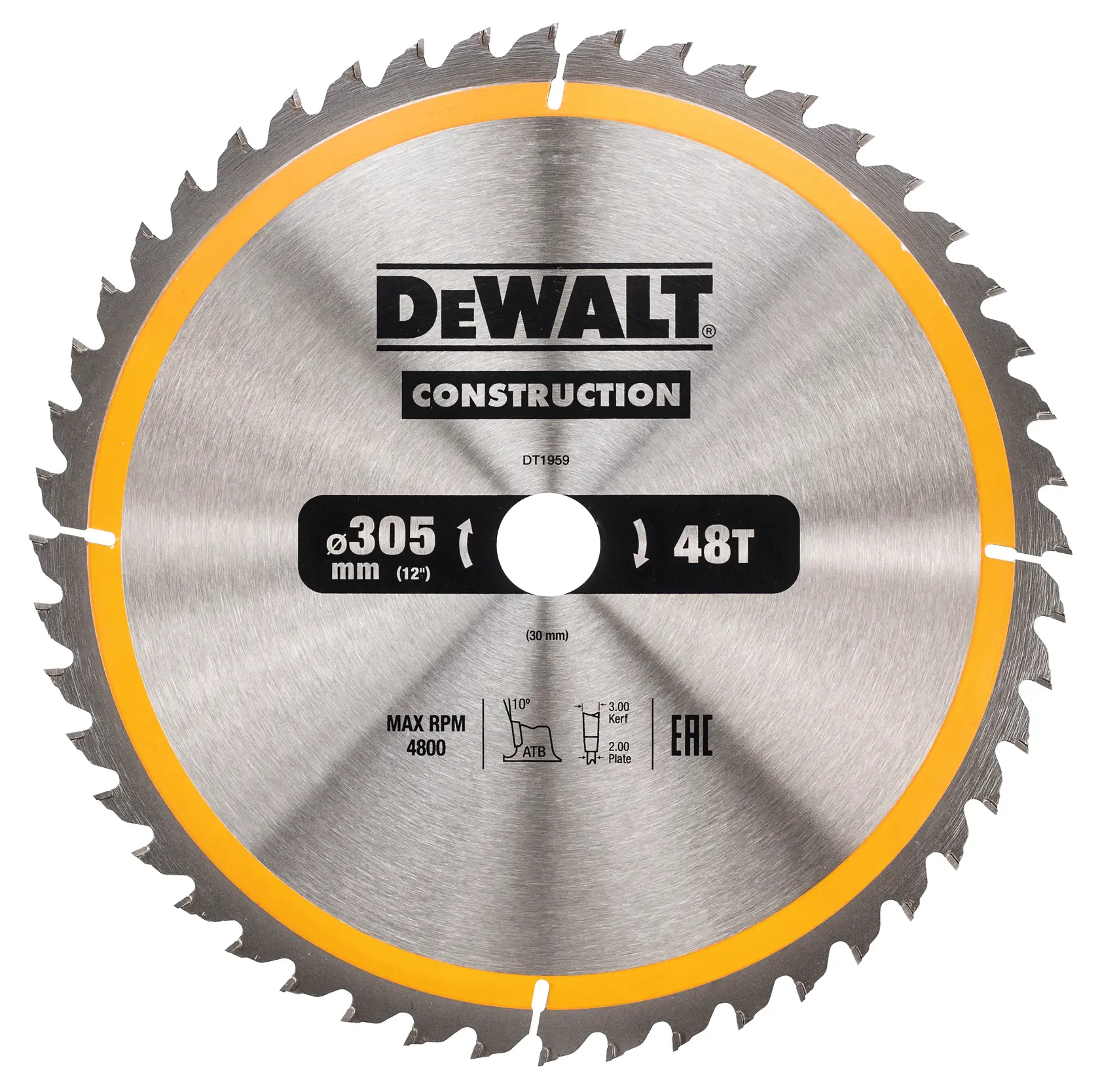 Disco per sega circolare DEWALT DT1959, diametro 305mm, 48 denti, per costruzioni.