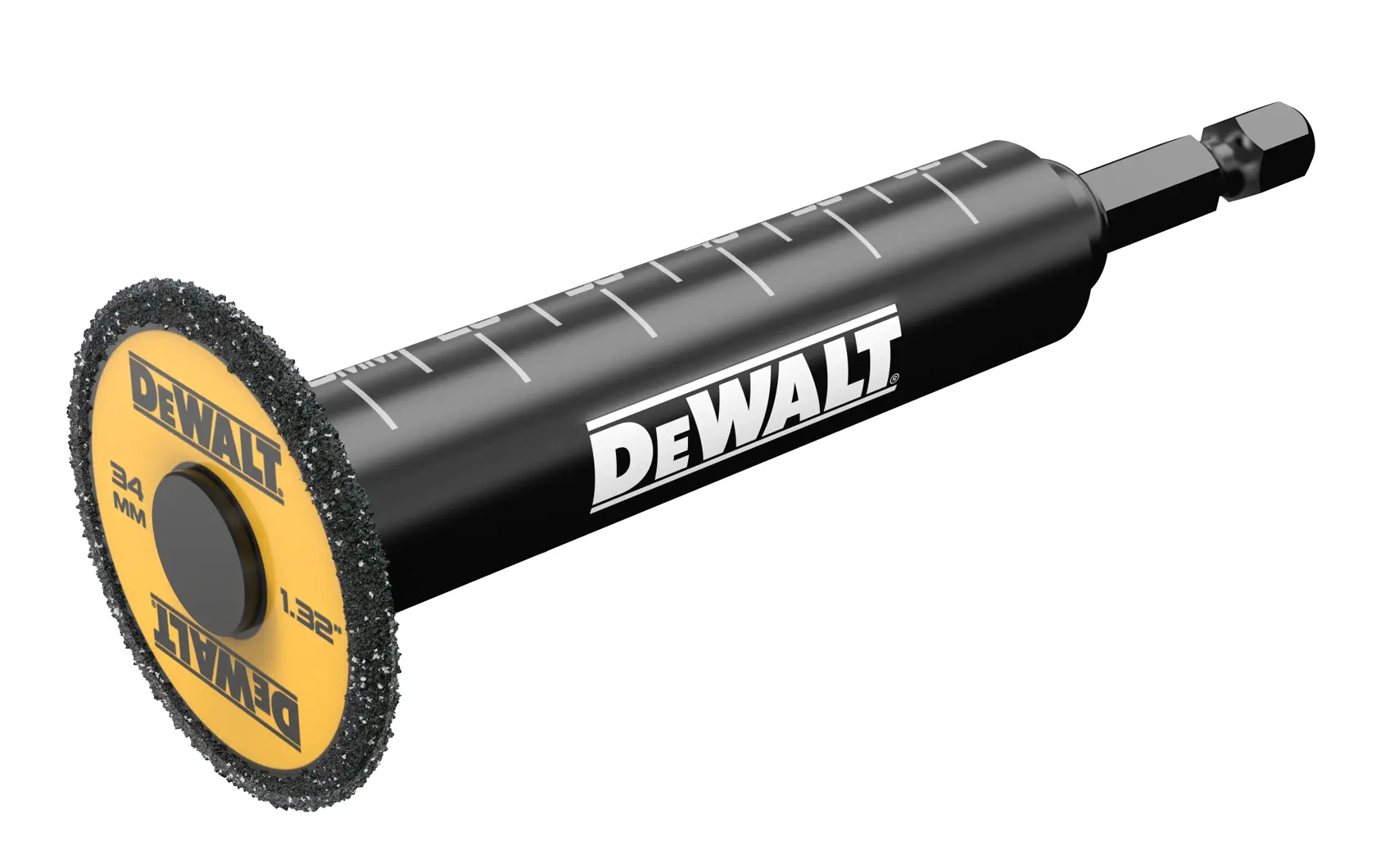 Utensile abrasivo rotante DEWALT DT20563 con manico nero e disco giallo per taglio o smerigliatura.