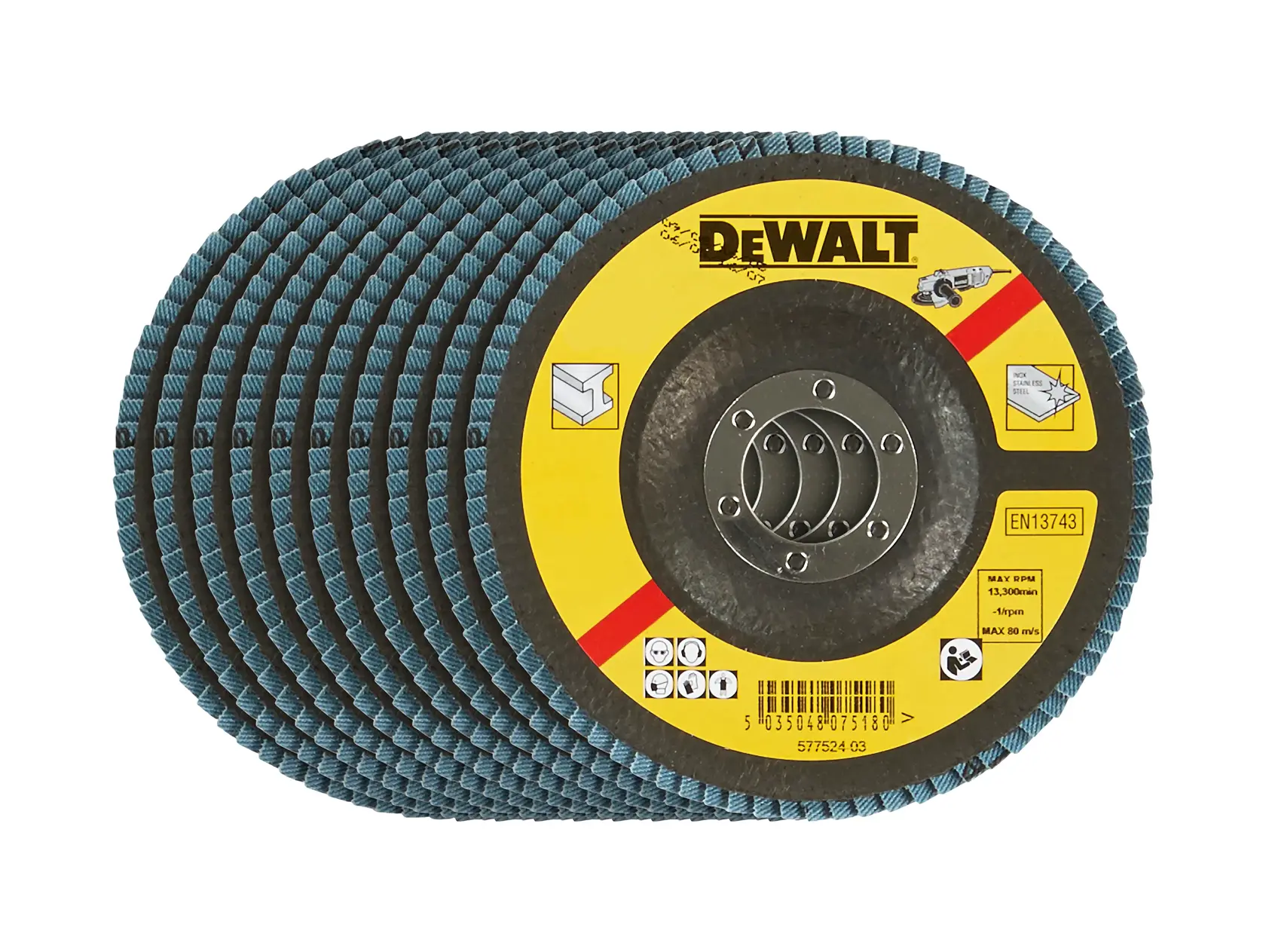 Logo DEWALT centrato su sfondo bianco.