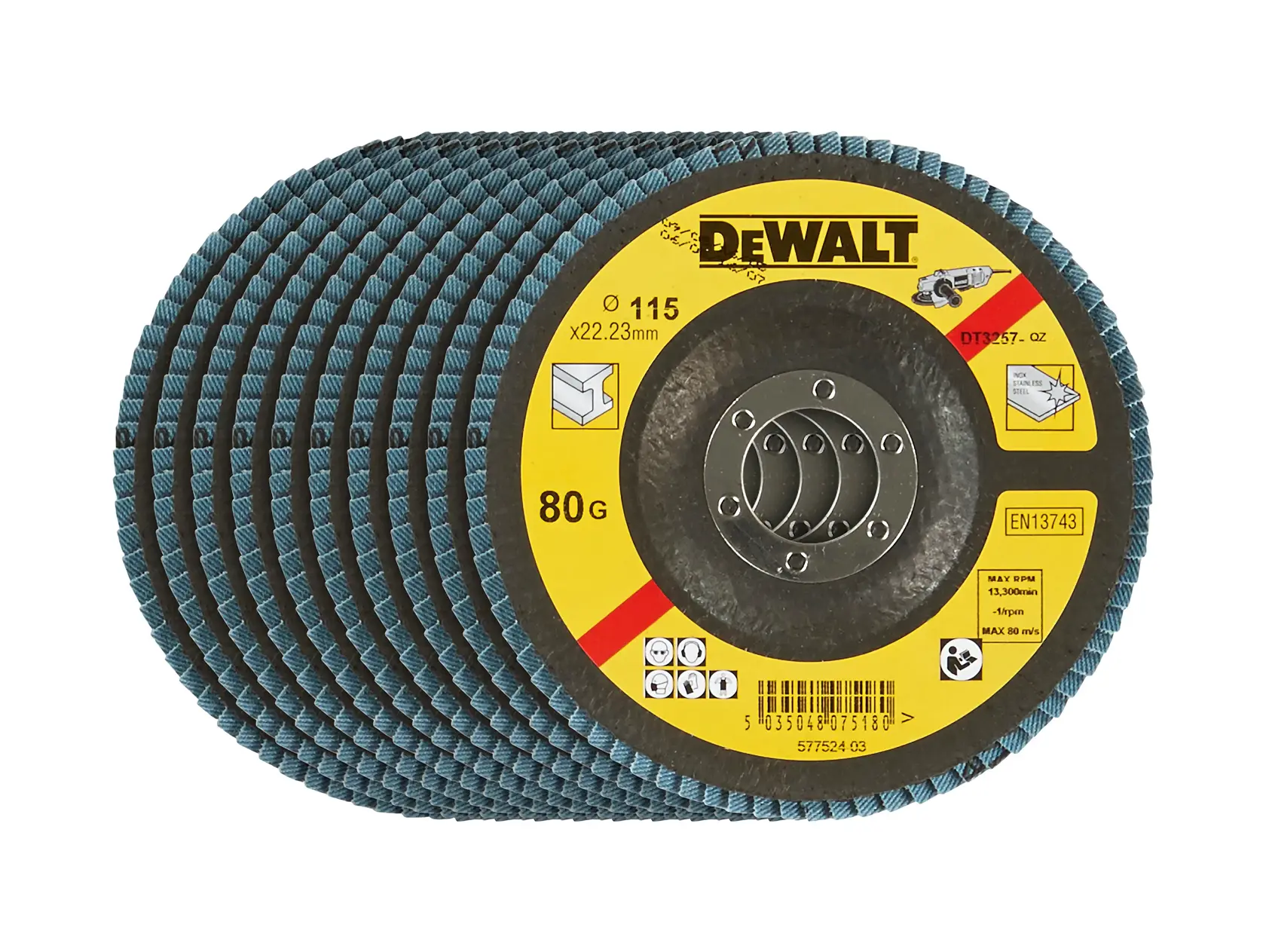 Logo DEWALT centrato su sfondo bianco.