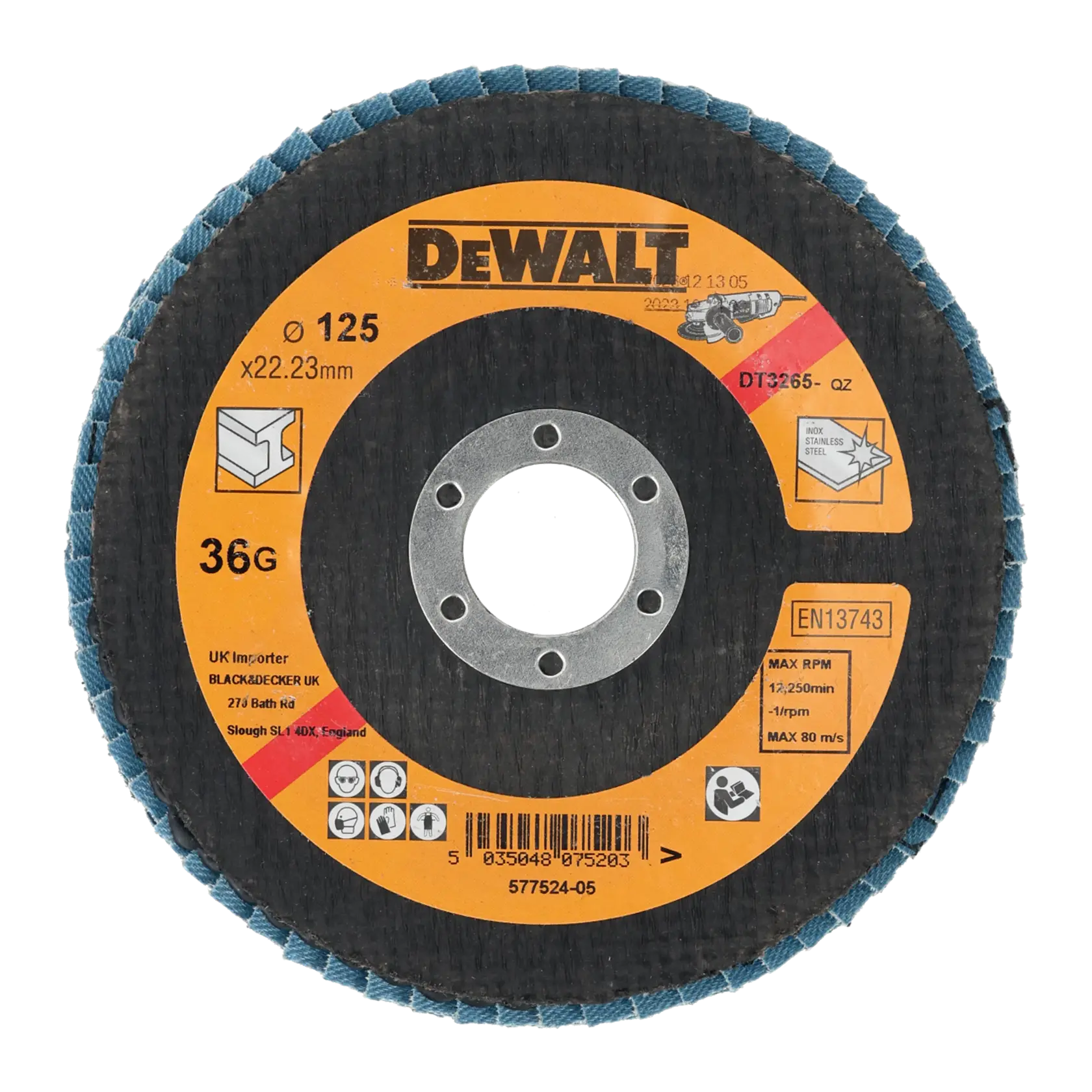 Logo DEWALT centrato su sfondo bianco.