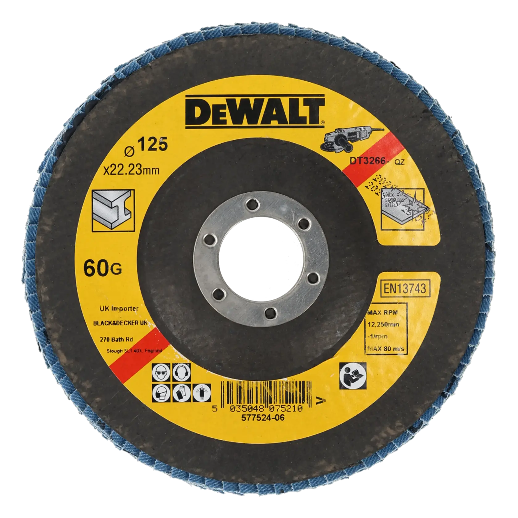 Logo DEWALT centrato su sfondo bianco.