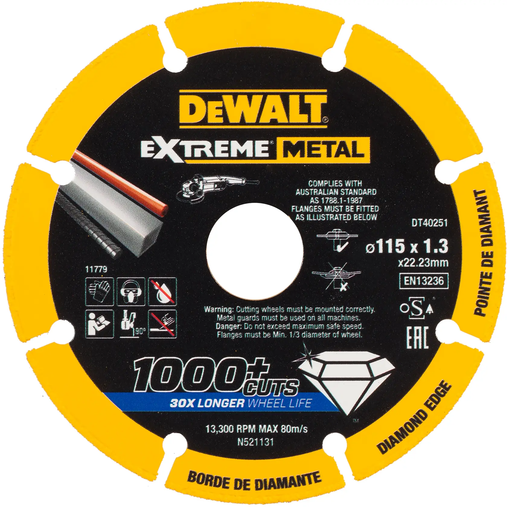 Disco da taglio DEWALT Extreme Metal, bordo diamantato, 115mm, nero-giallo, per metallo, DT40251.