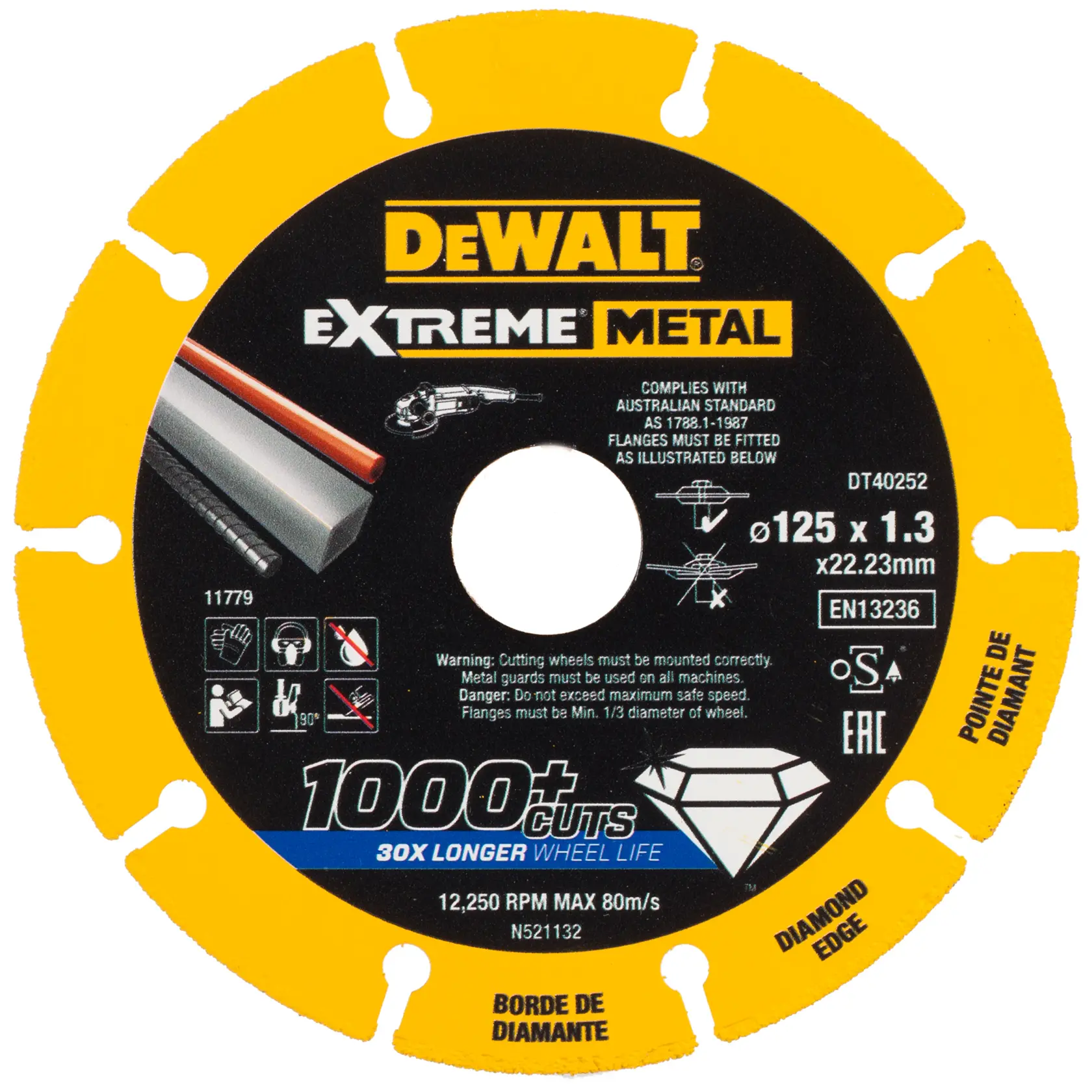 Logo DEWALT centrato su sfondo bianco.