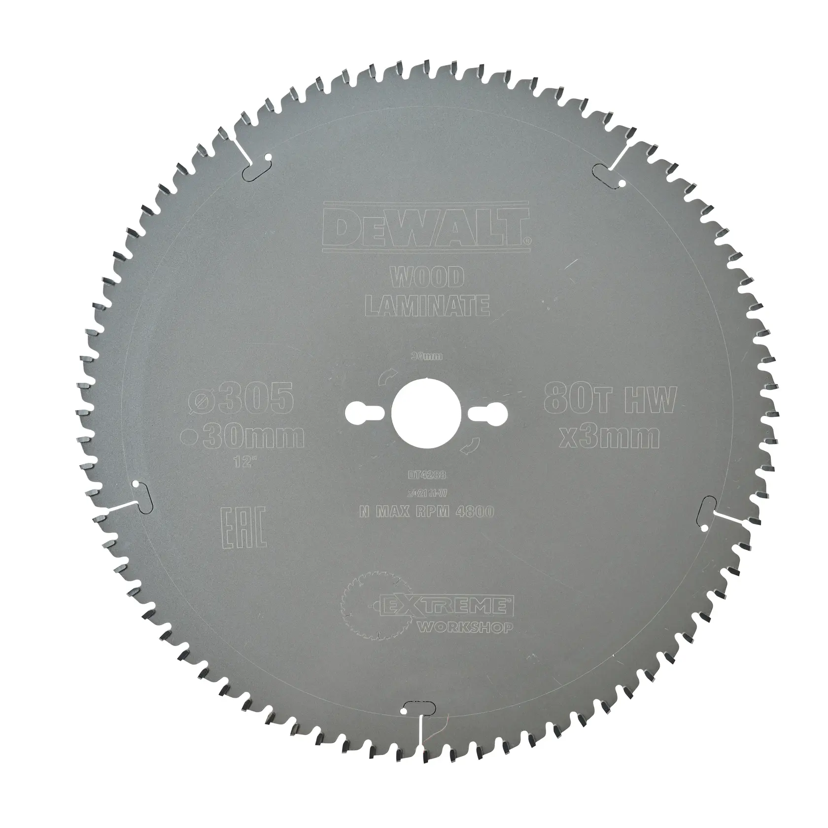 Disco DEWALT DT4288 per laminato legno, diametro 305mm, 80 denti, ideale per officina.